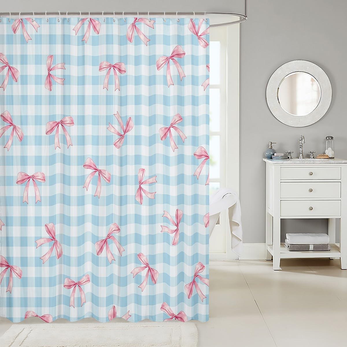 jejeloiu Bowknot Shower Curtain for Bathroom Decor Blue Pink Bath Curtain Pink Bow Bathroom Accessories Colourful Bowknot Waterproof for Stalls Bathtubs 72"x78"