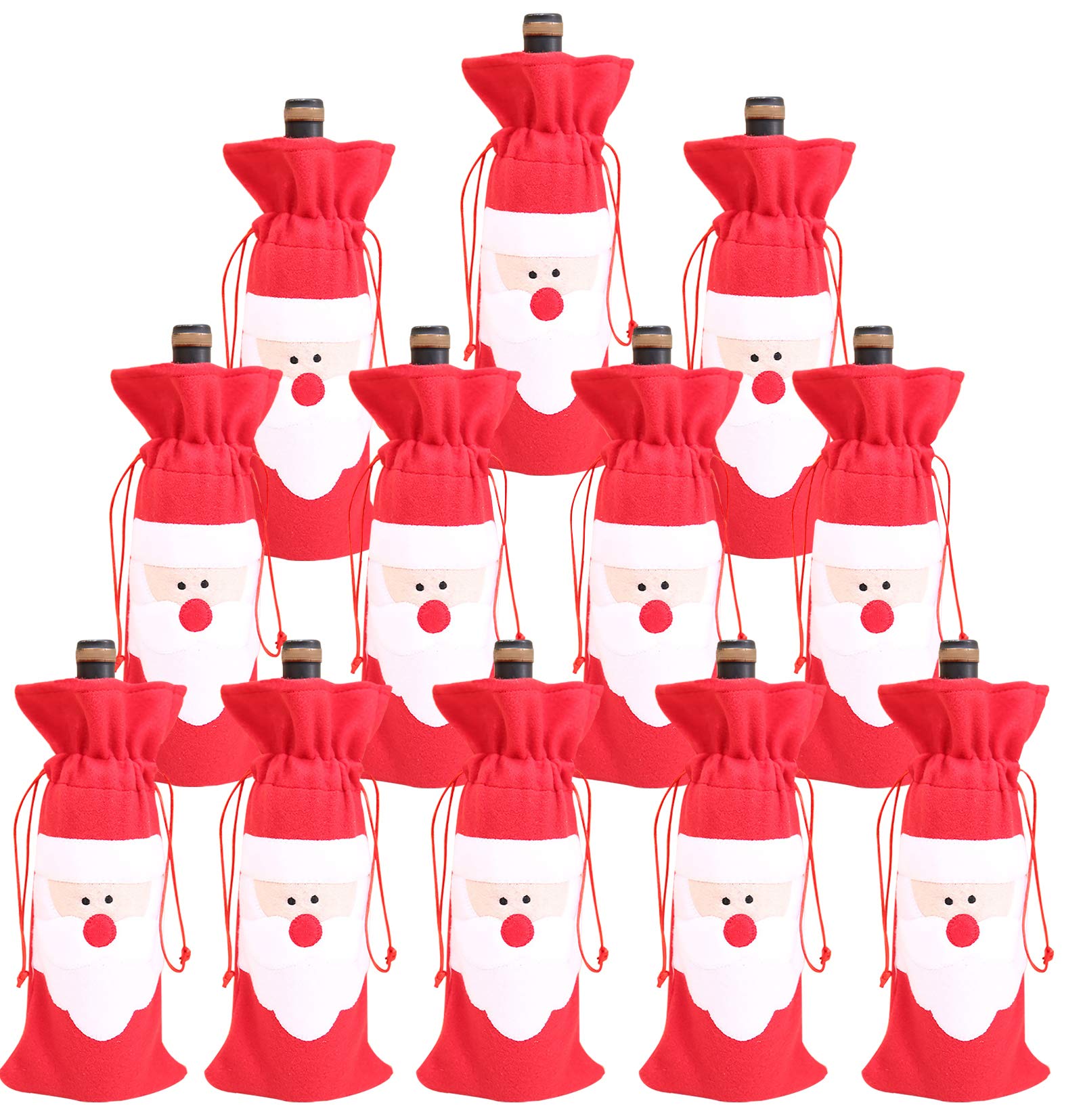Santa Claus Christmas Wine Bottle Bags Red Wine Bottle Cover with Drawstring for Xmas Party Table Decor (12 Pack)