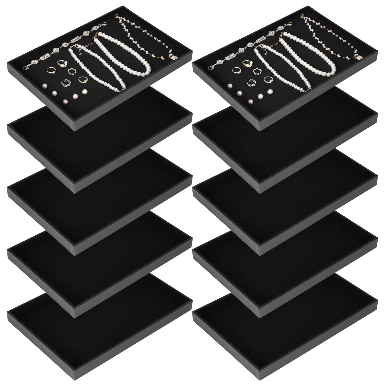 Photo 1 of 10 Pcs Velvet Stackable Jewelry Tray Showcase Display Jewelry Organizer Tray for Drawers Countertop, Empty Plate for Necklace, Ring, Bracelet Organizing, and Earring Storage Display (Black)