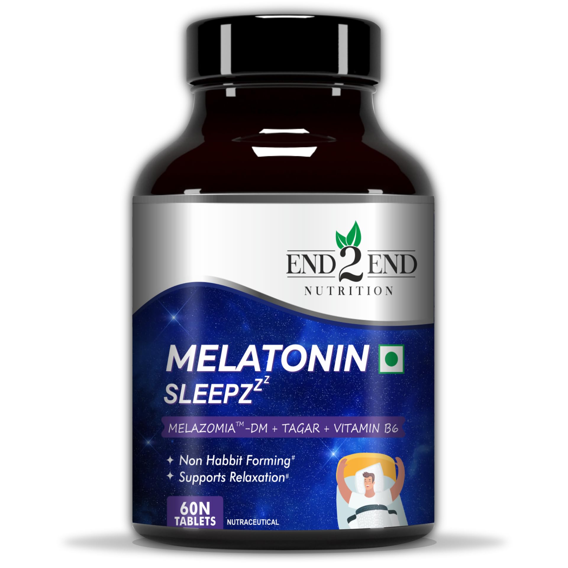 End2End Nutrition Melatonin Sleepzzz with Melatonin 5mg and Tagar 125mg | Sleeping aid pills for Deep and Strong Sleep for Men and Women | Non-Habit Forming & Non-Addictive – 60 Tablets (B0CF1N4Q76) Amazon Price History, Amazon Price Tracker