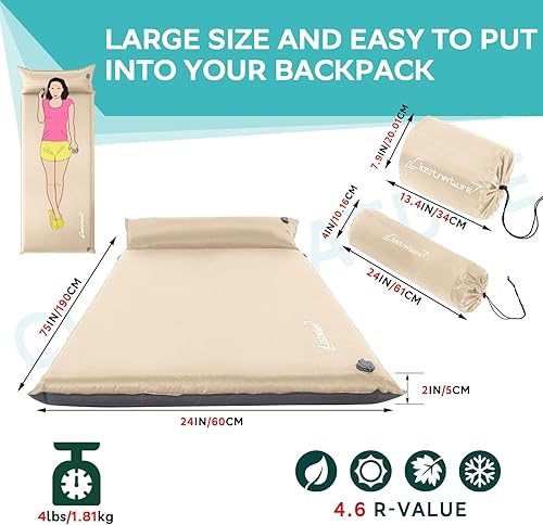 Miniatura 9 de Clostnature Almohadilla de dormir autoinflable para campamento, almohadilla de campamento de 1.523 pulgadas, almohadilla de colchón inflable ligera,