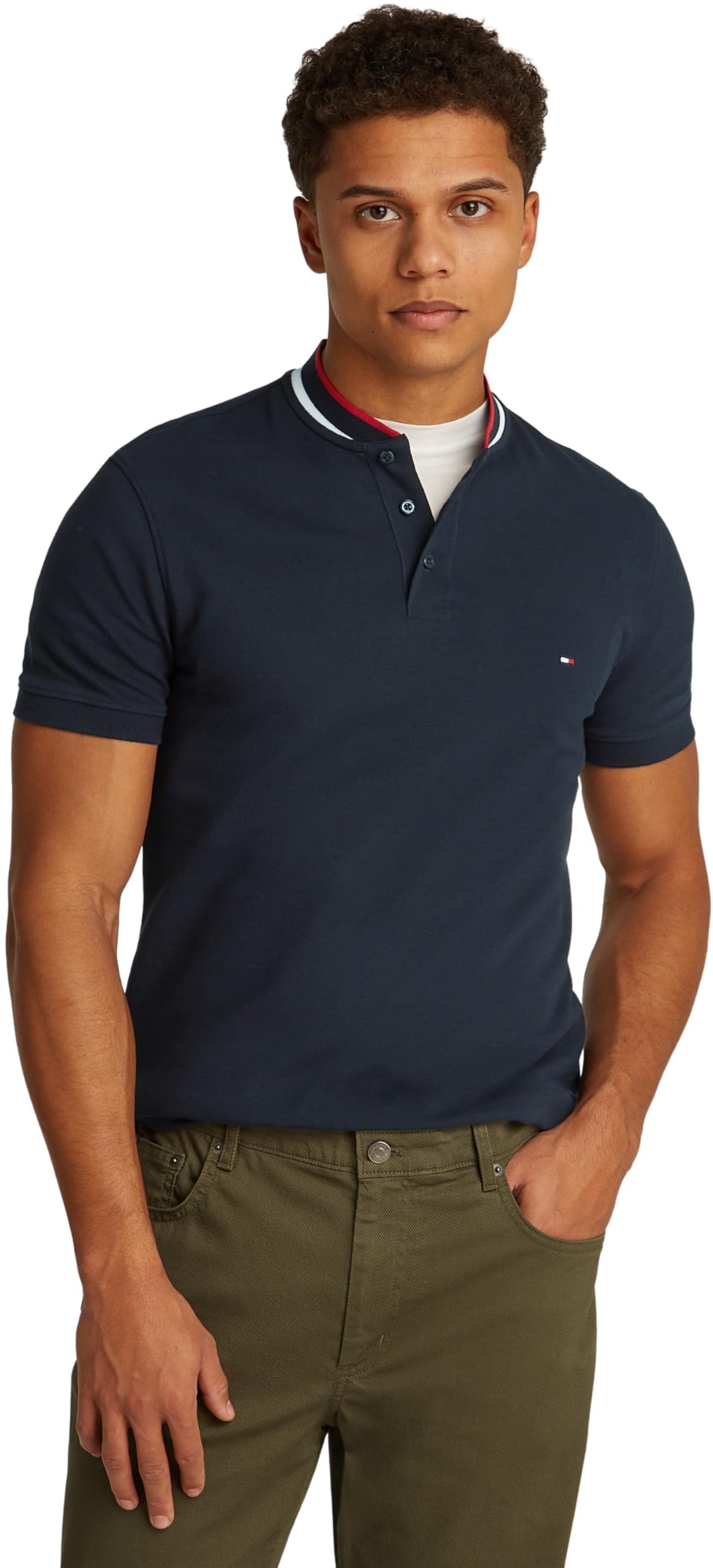 Tommy Hilfiger Poloshirt Kurzarm Mao Tipped Slim Fit + Blau Desert Sky