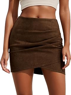 Faux Suede Mini Skirt Bodycon Ruched Tulip Fall Winter Short Suede Mini Skirts for Women