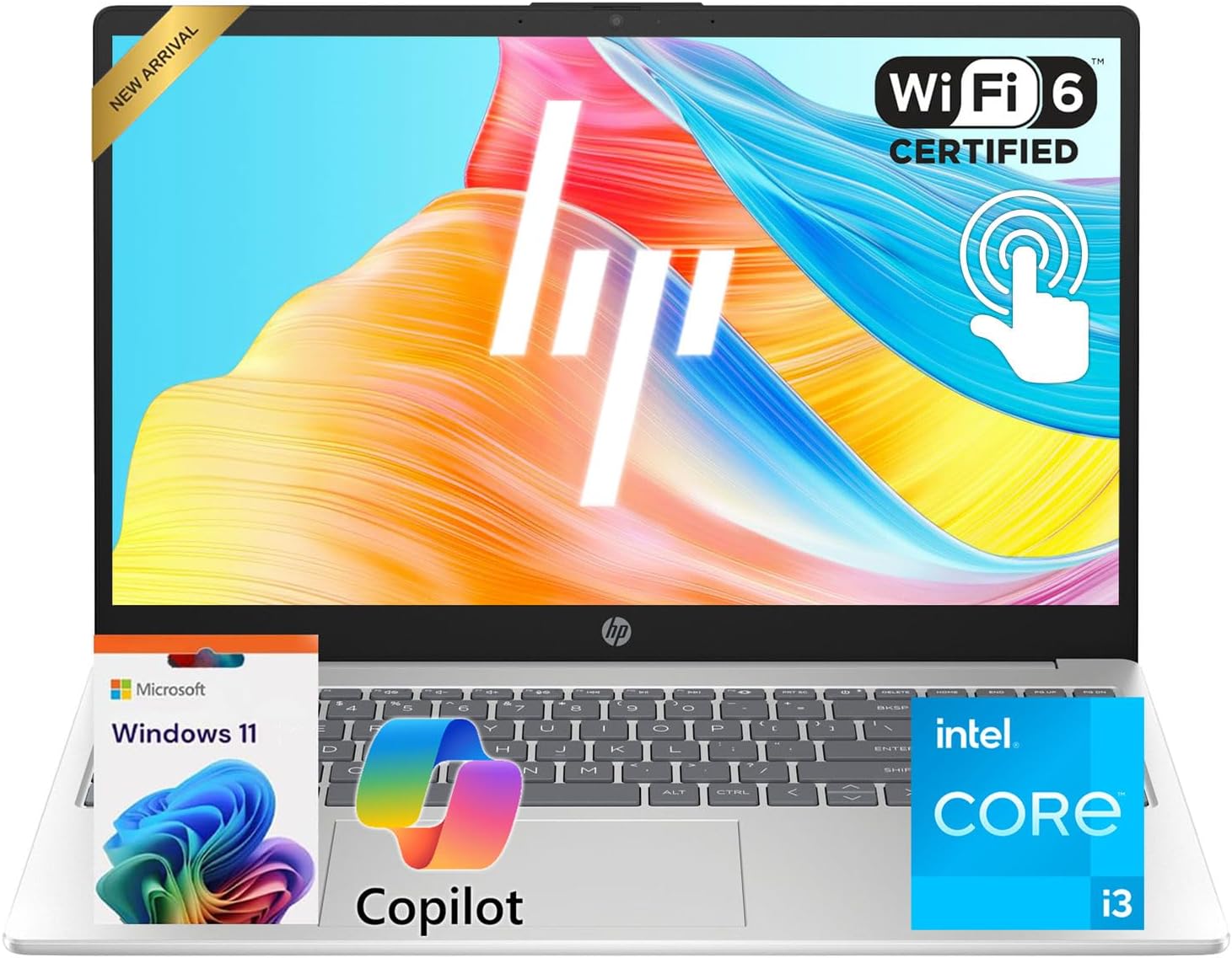 HP Touchscreen Laptop • Intel Core i3-1215 • 2026 Edition • 15.6 IPS Display • 16GB DDR4 • 256GB PCIe SSD • Copilot AI • Wi-Fi 6 • Numeric Keypad • Windows 11 • for Business & Student • w/o Mouse
