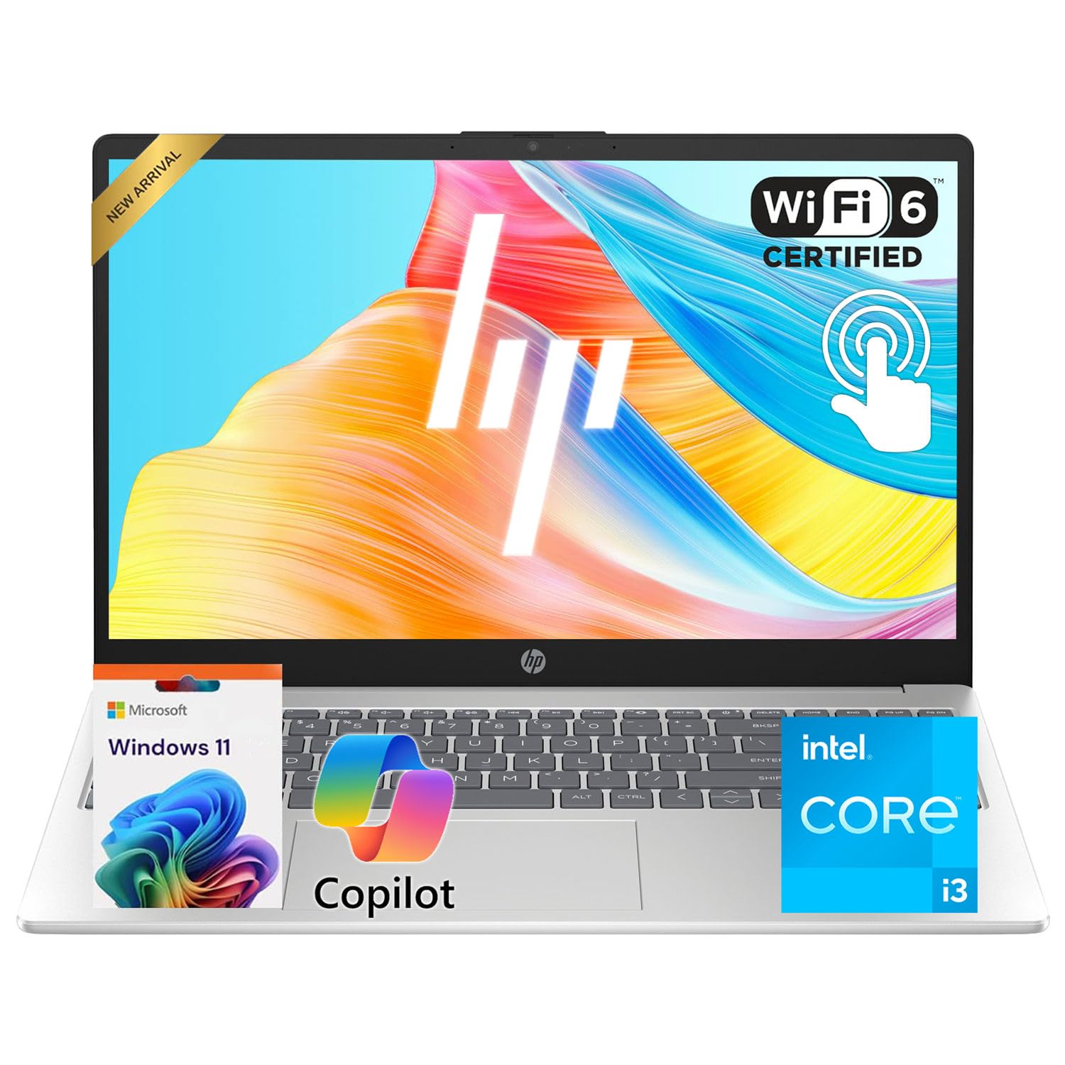 HP Touchscreen Laptop • Intel Core i3-1215 • 2026 Edition • 15.6 IPS Display • 8GB DDR4 • 256GB PCIe SSD • Copilot AI • Wi-Fi 6 • Numeric Keypad •