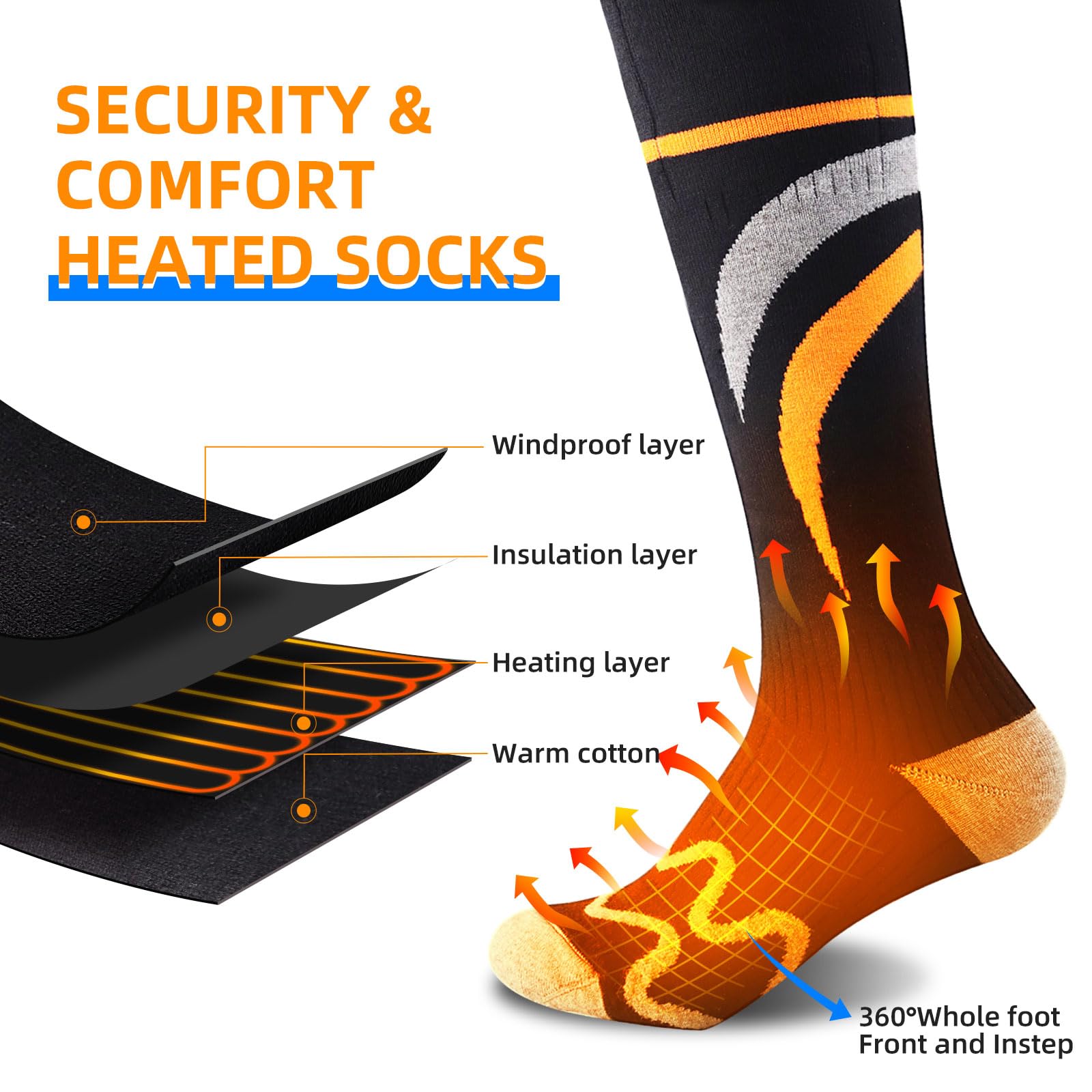 Chauffage Pieds Chaussettes Chauffantes électriques 4000mAh - 4 Températures Lavables Chaussette Chauffante Homme