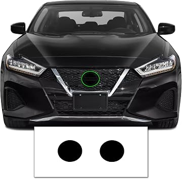 Pre-Cut Front Emblem Tint Compatible with Nissan Maxima SL SR S Sedan 2019-2023 | Precision Cut Stretchable PPF Vinyl Overlay Cover Wrap Dark Smoke Pack of 2