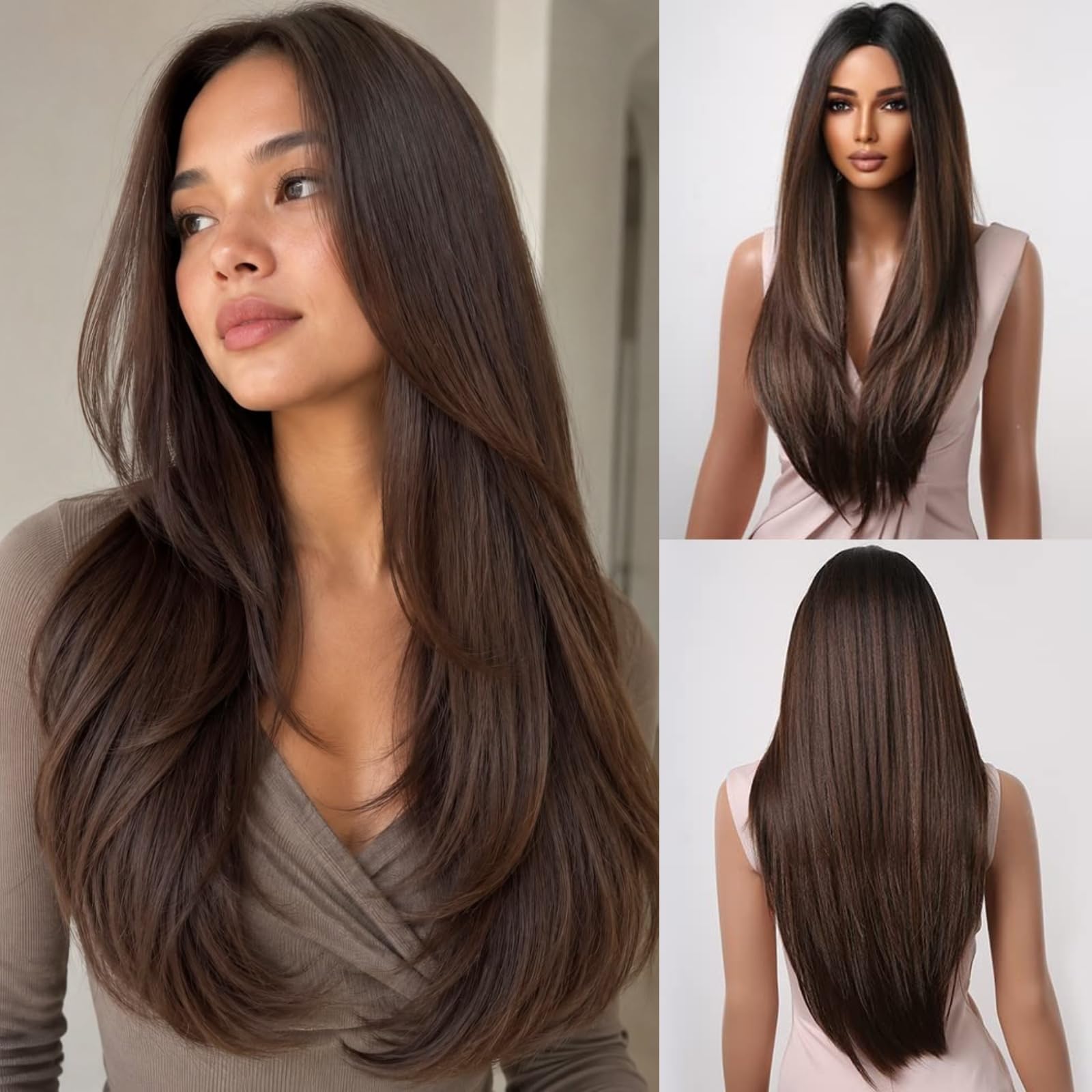 Amazon.com : Allbell Brown Wig for Black Women Long Straight  display picture 1