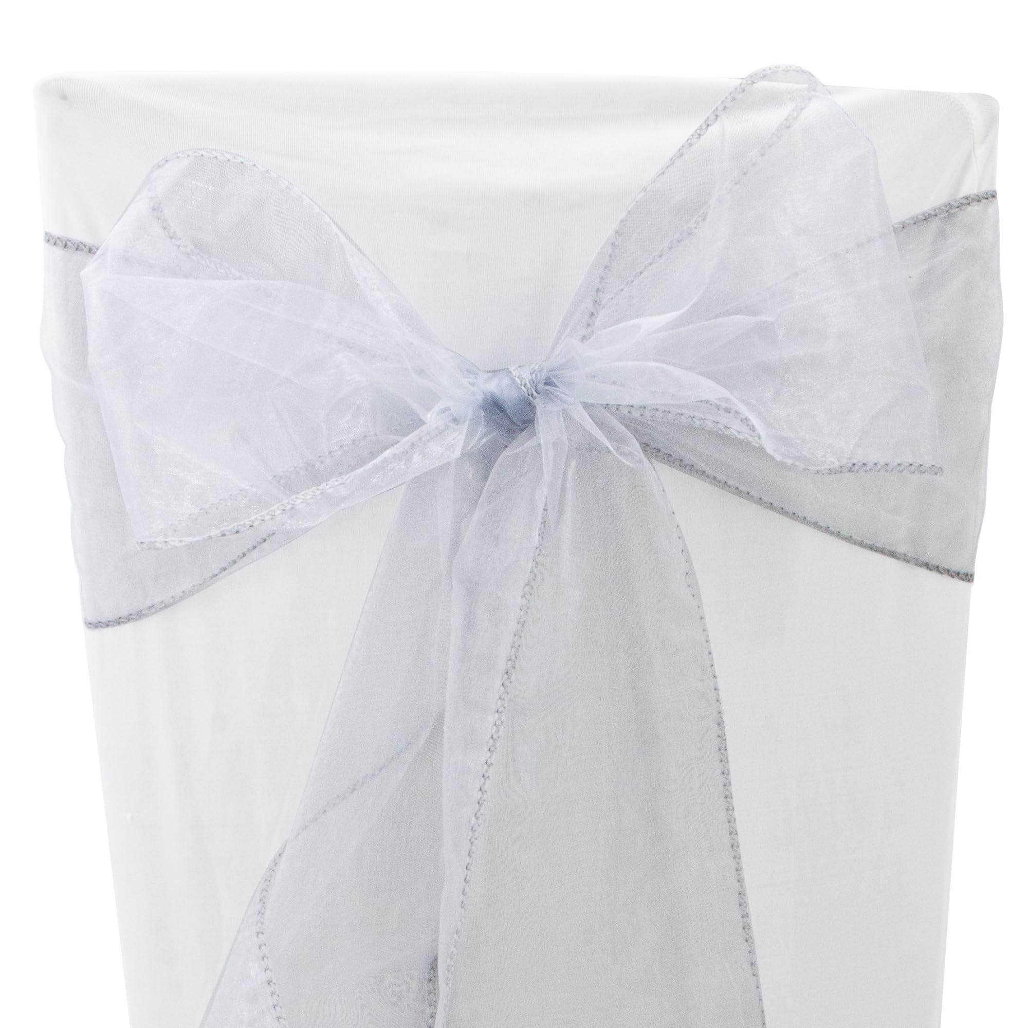 Time to Sparkle 110PCS 17x280cm Organza Chair Sashes Wider Fuller Cover Party Decoration Bow Sashes for Wedding -Silver Cloud