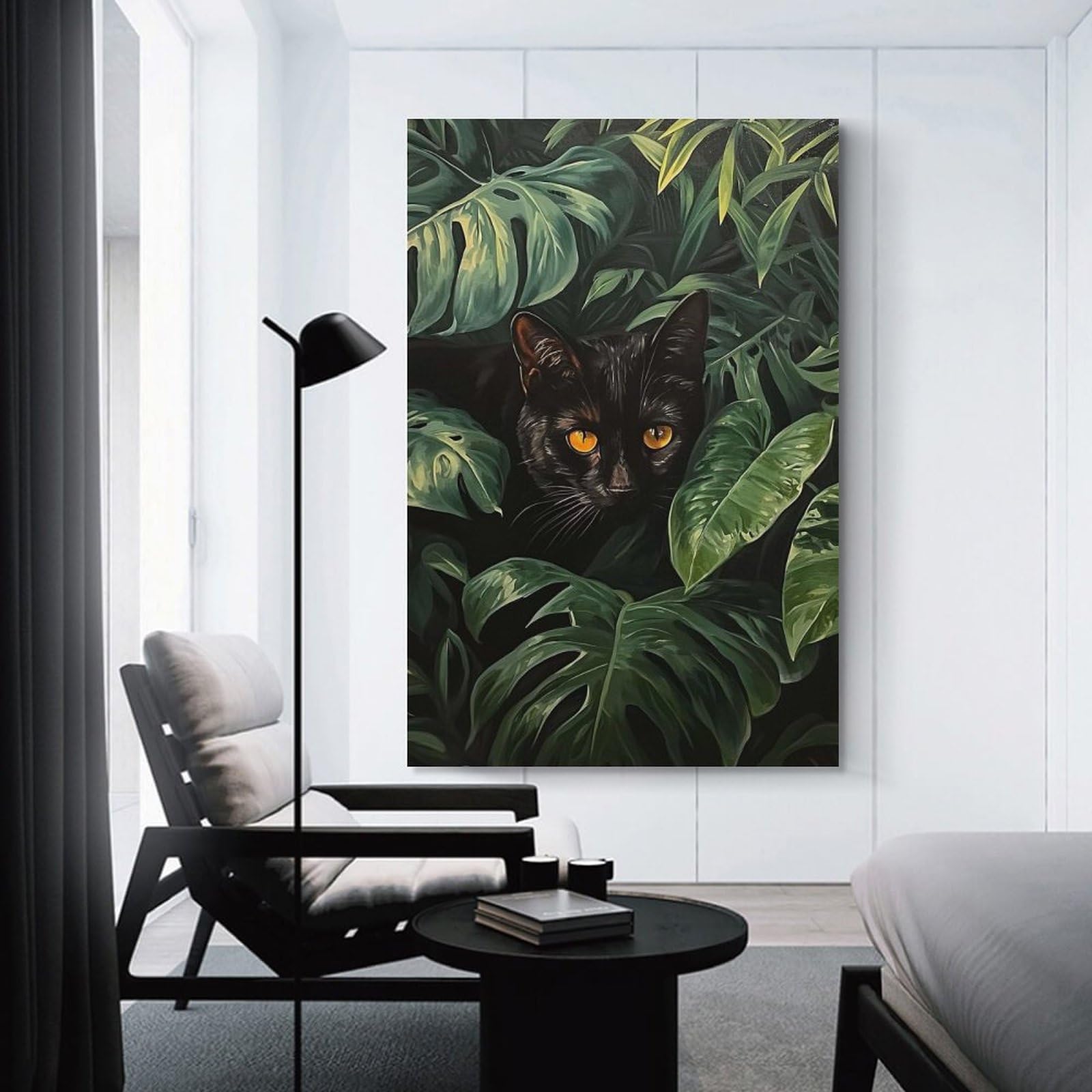 Junmoney Leafy Cat Portrait Wall Picture Print 08x12inch(20x30cm), for Home Walls, Creative Rooms Or Shared Spaces, Stylish Home Artwork for Focal Walls