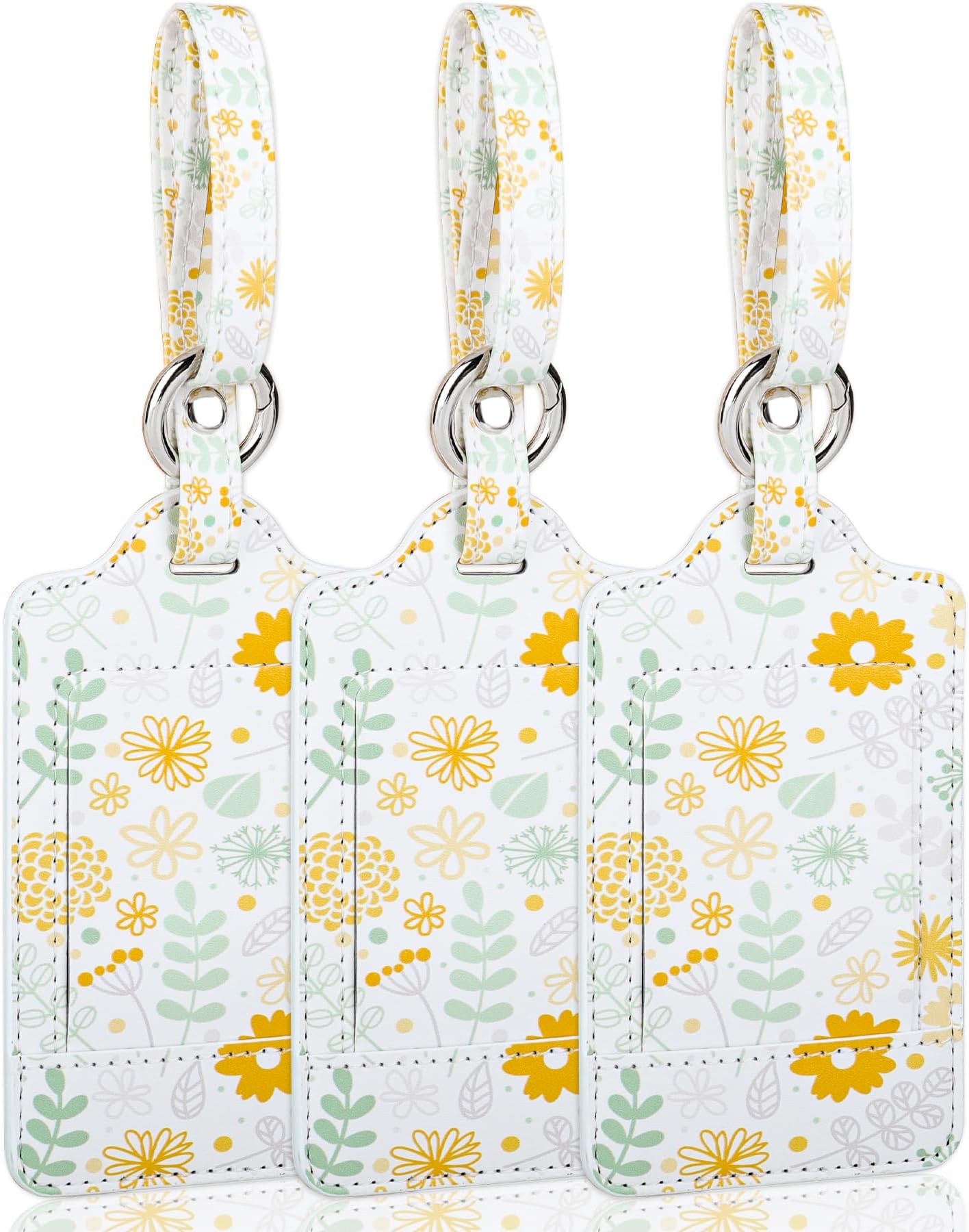 Teskyer Luggage Tags, 3 Pack Premium PU Leather Luggage Tags for Suitcases, Privacy Protection Travel Bag Tags, Flowers & Leaves