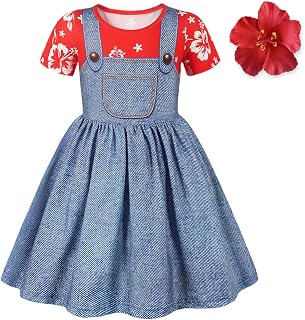 Hawaiian Dress for Girls Summer Dresses with Flower Denim Print Sun Dress Halloween Costume