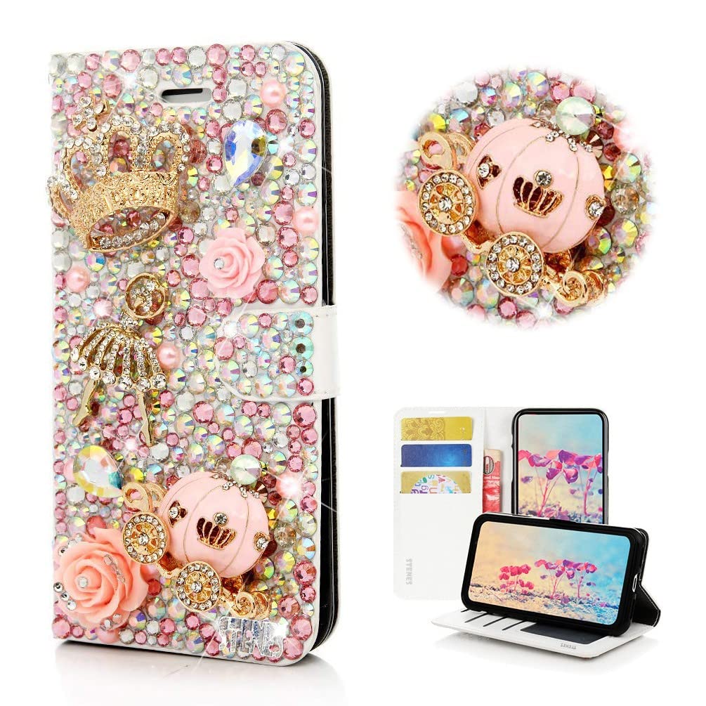 STENES Bling Wallet Phone Case Compatible with iPhone 14 Pro Max 6.7 inch 2022 Case - Stylish - 3D Handmade Crown Ballet Pretty Girl Pumpkin Car