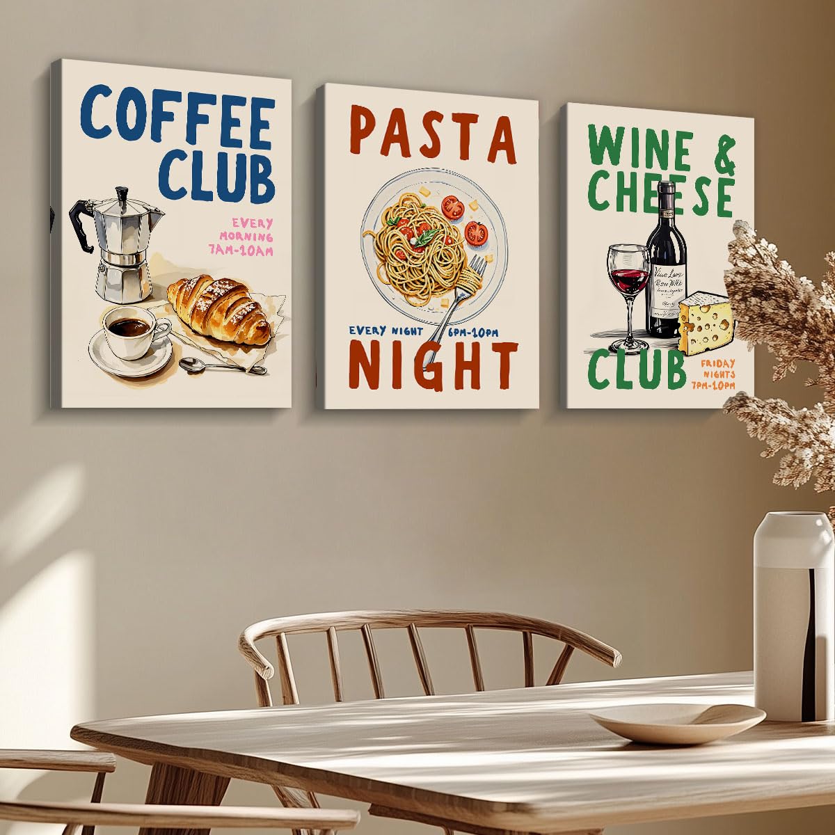 Trendige Küchen-Wandkunst, Mokkakanne, Kaffee, Pasta-Liebhaber, Wein, Käse, Retro-Lebensmitteldrucke, Kaffee-Poster für Esszimmer, Bar, Café, Dekor (SKU1, 40 x 50 cm, gerahmt (verpackte Leinwand)