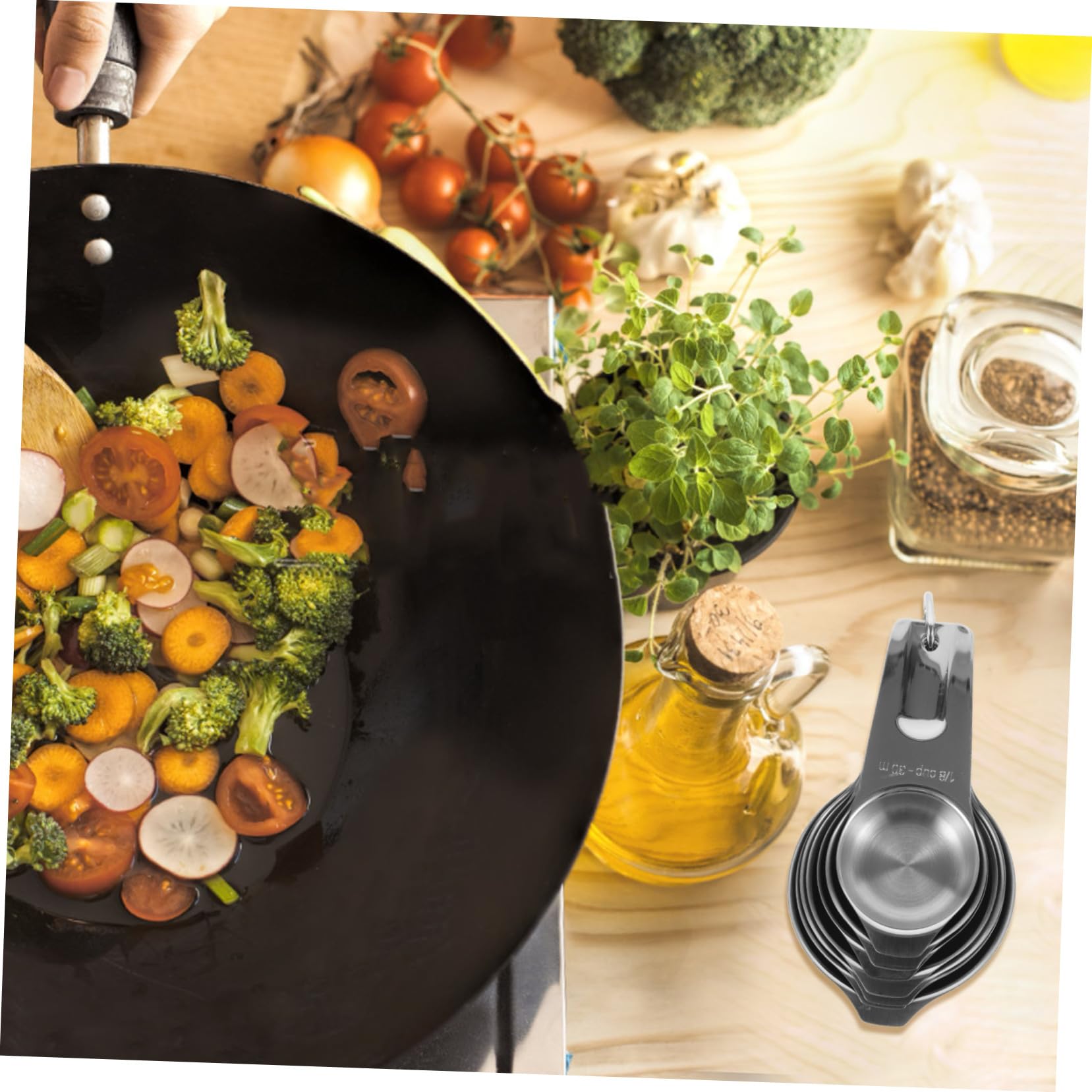Ipetboom Misurini in Acciaio Inox con Bilancia Misurini da Cucina per Cottura Misurazione di Ingredienti con Design Impilabile per Spazio