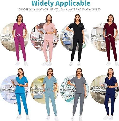 Miniatura 5 de VIAOLI Conjunto de uniformes médicos para mujer, conjunto de uniformes médicos para mujer, camiseta con cuello en V y pantalón deportivo para