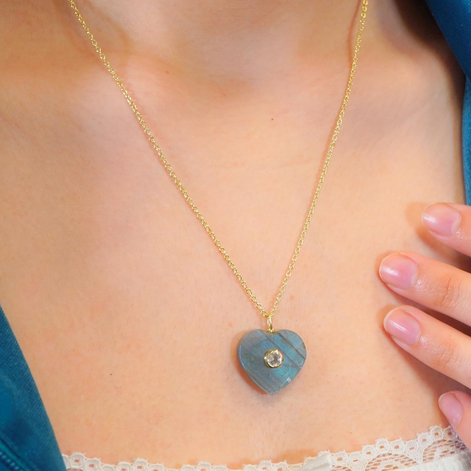 Heart-Shaped Gemstone Necklace for Women – Natural White Topaz Accent – Real 925 Sterling Silver with 18K Gold Plating – Romantic Fine Jewelry Gift - 18 Inch Chain - Image 2