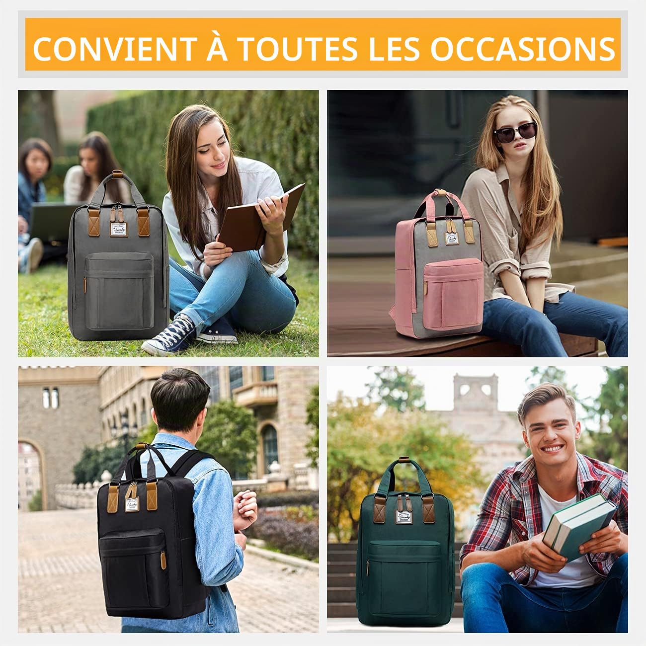 Sac à Dos Femme，VASCHY Sac a Dos Fille Sac à Dos Ordinateur Portable pour 15.6 Pouces Résistant à l'Eau Sac Scolaire Chic avec Deux Poches Bouteilles pour Voyage Collège,15.1L(Gardénia Bleu)