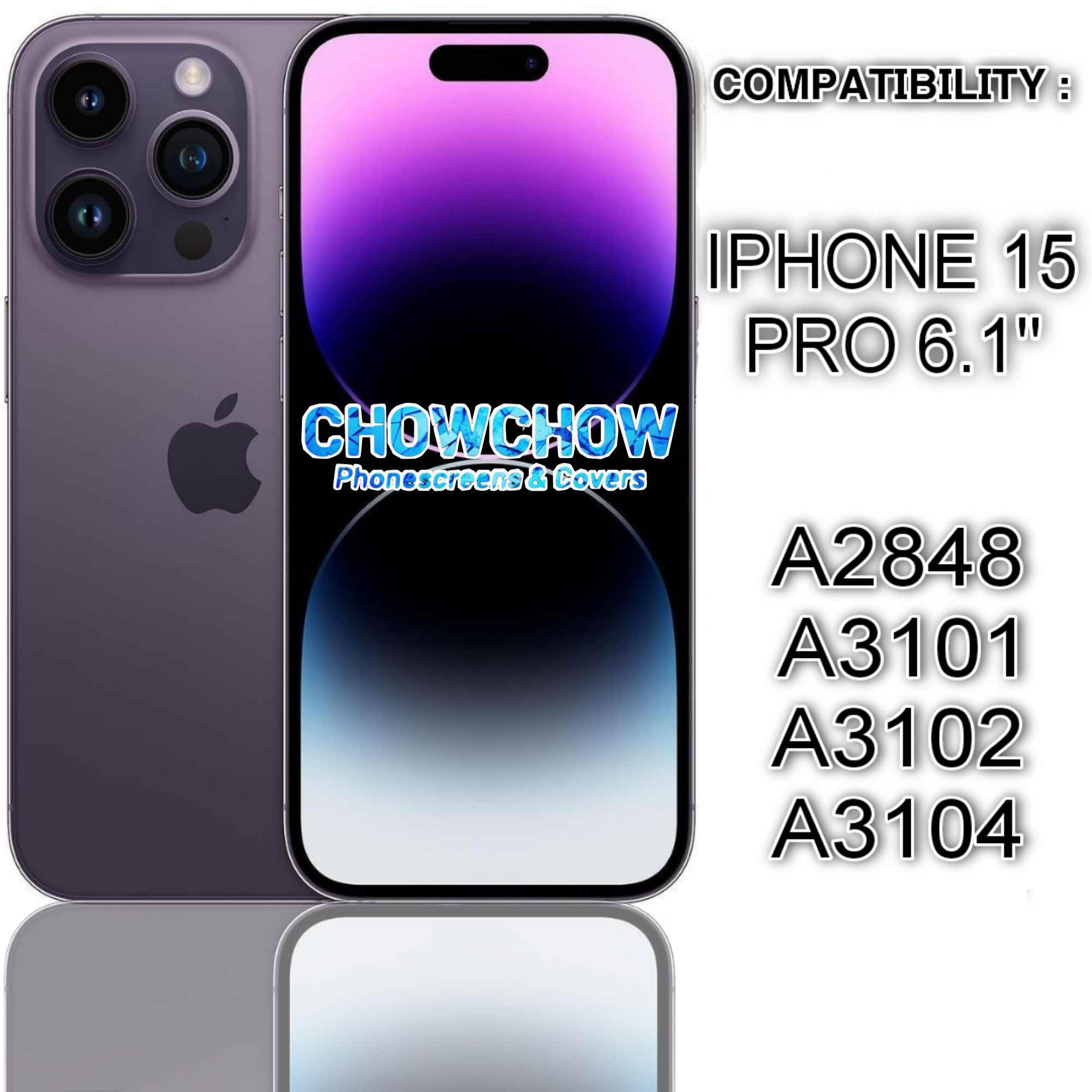 CHOWCHOW - Kit de repuesto para iPhone 15 Pro LCD/OLED y marco, con protector de pantalla de vidrio templado, dureza 9H, pantalla con herramientas de reparación, kit de pantalla LCD / OLED de grado