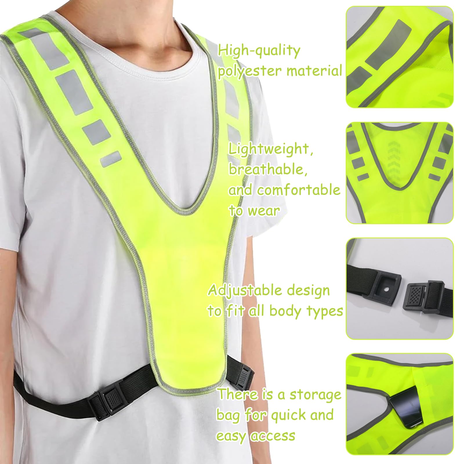 2pezzi Gilet Riflettente Alta visibilità,Bretelle Catarifrangenti Running Regolabile,Giubbotto Riflettente,Giubbotti di Sicurezza Riflettenti Giallo Fluorescente,per Fare Gogging