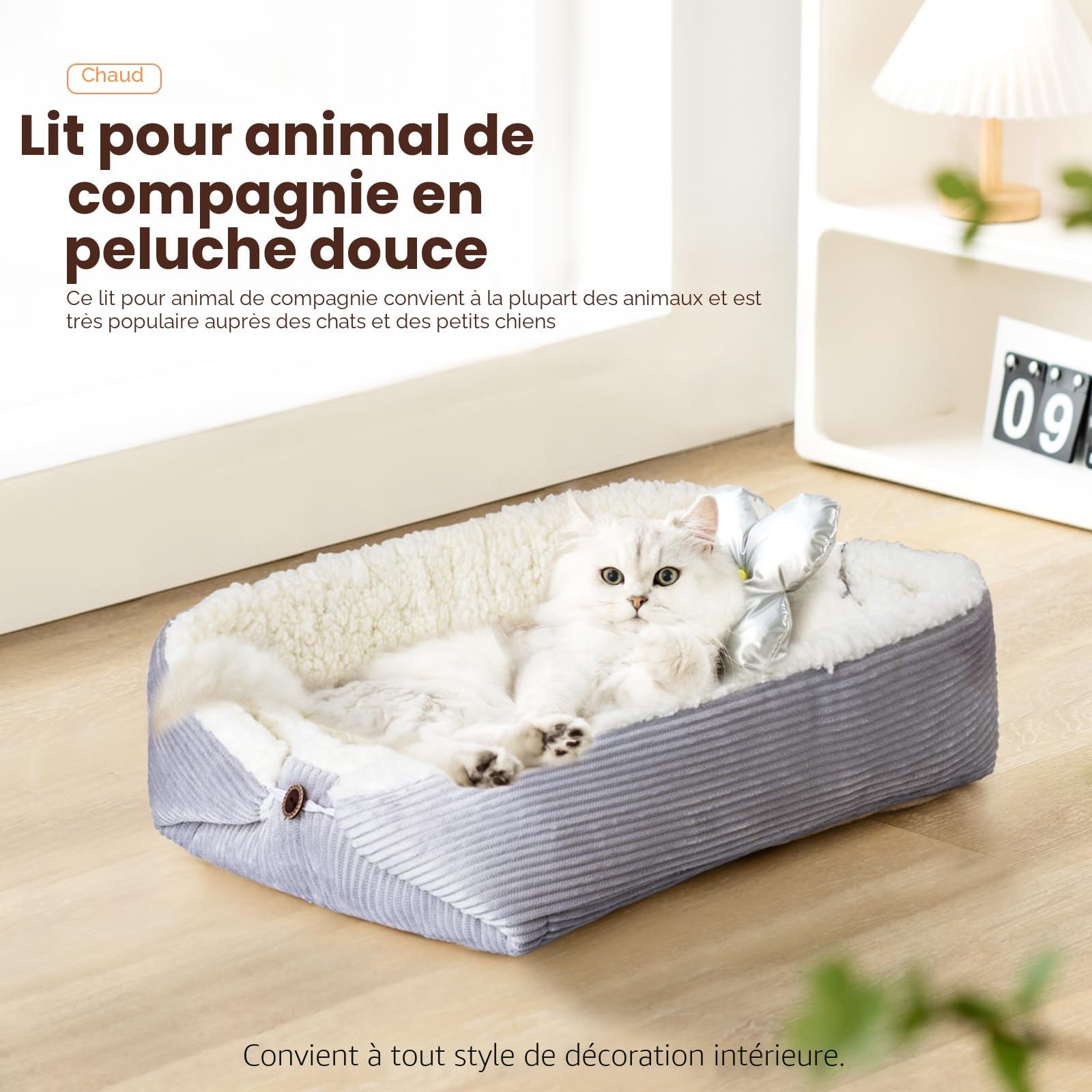 Lits pour Chats Auto-Chauffants pour Chats de Grande Taille et Petits Chiens - 60x45 cm - Lits pour Chats Lavables, Réversibles et Convertibles pour Chats d’Intérieur, Doux et Moelleux