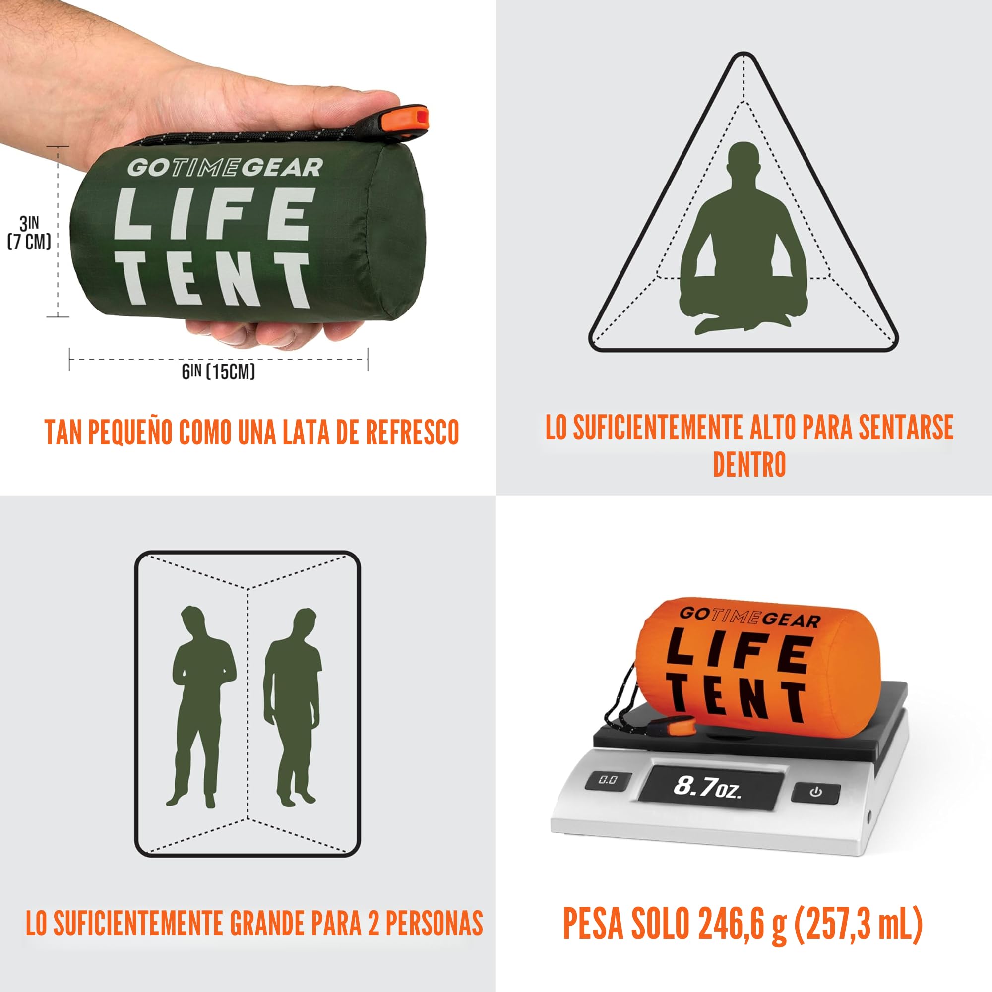 Go Time Gear Life Tent - Tienda de campaña de Supervivencia de Emergencia para 2 Personas, Uso como Tienda de Supervivencia, Refugio de Emergencia, Tienda de Tubo, Lona de Supervivencia, Incluye