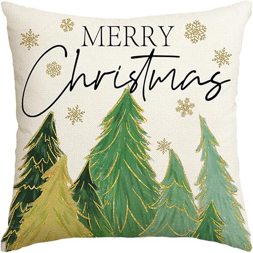AVOIN colorlife Funda de cojín verde con diseño de árbol de Navidad, 18 x 18 pulgadas, decoración para sofá