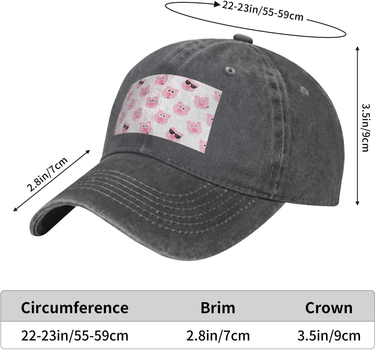 Funny Pink Pig Face Print Cowboy Hat Personalized Baseball Cap Fashion Hat Cap Funny Gifts for Women Men
