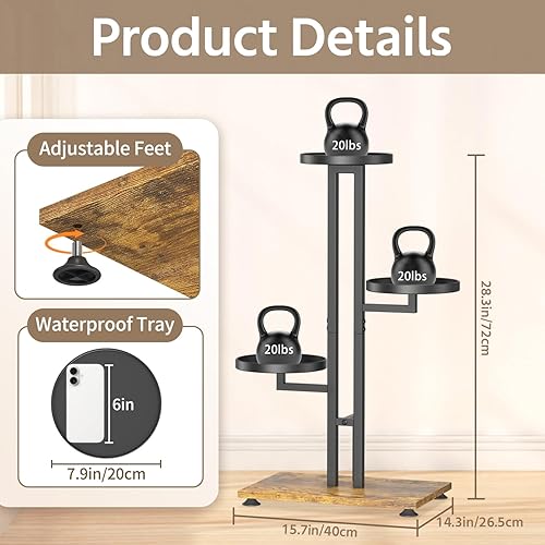 Miniatura 6 de LASZOLA Soporte negro de 3 niveles para plantas de interior, estante de metal de servicio pesado, estantería multinivel resistente que sostiene