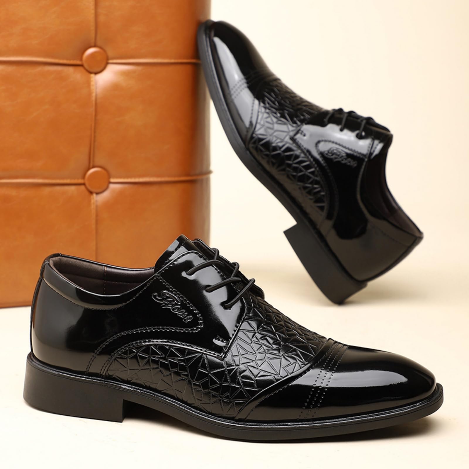 Scarpe Eleganti Uomo Classiche Scarpe Oxford in Pelle Verniciata Stringate per Matrimoni E Affari