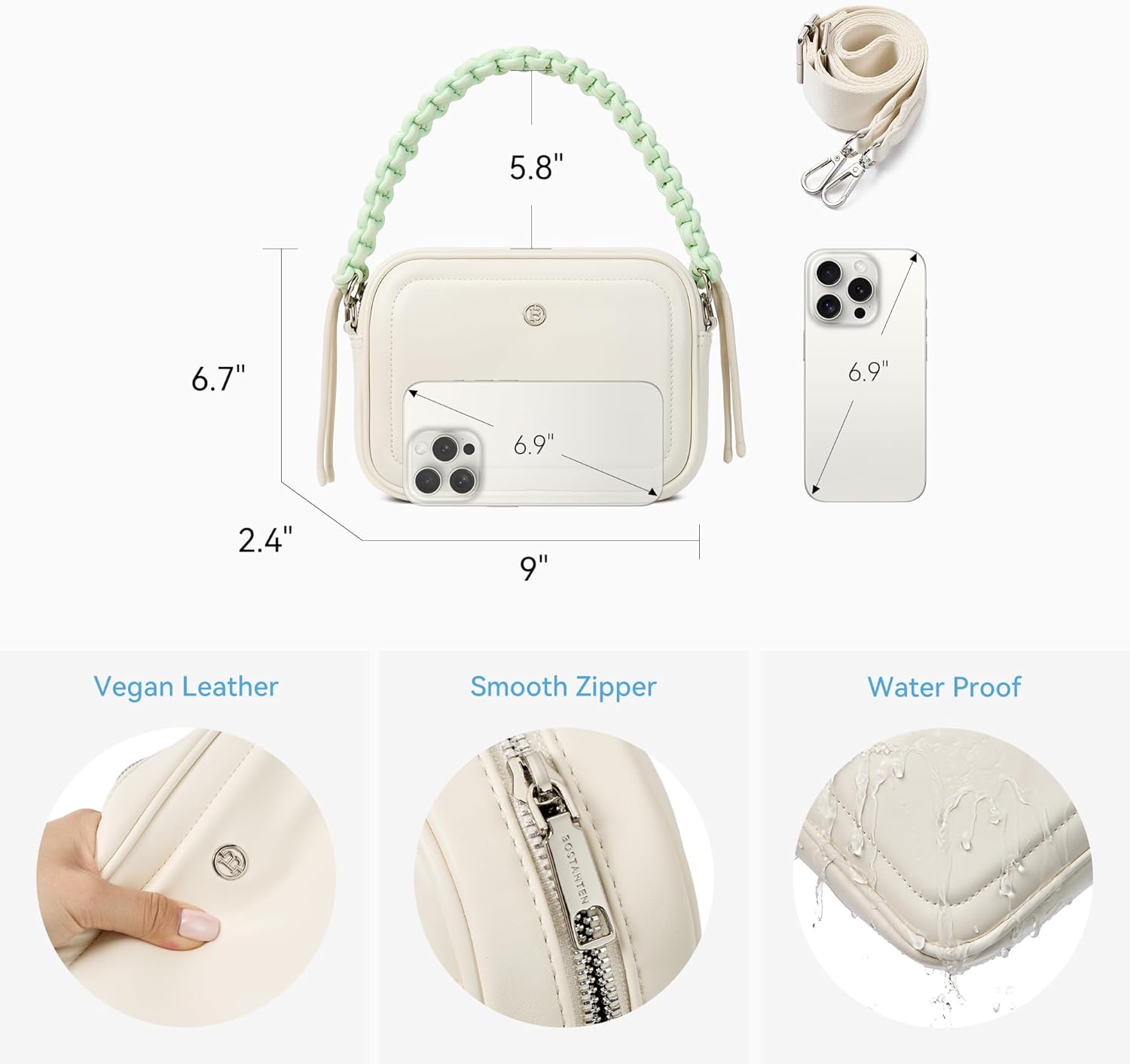 BOSTANTEN Small Crossbody Bags for Women Vegan Leather Shoulder Purses Trendy Small Handbags with Paracord Strap - Image 5