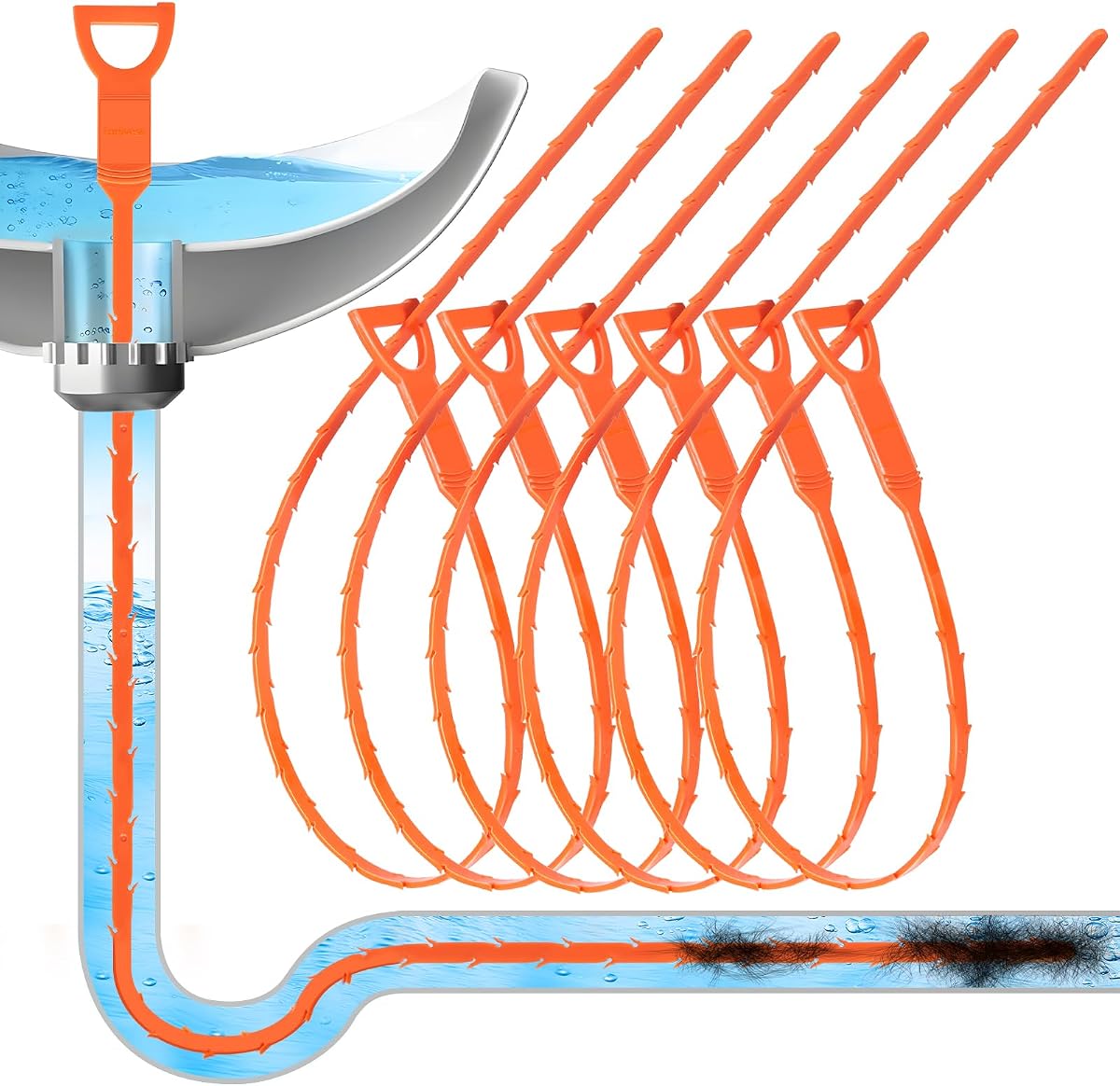 Forlivese 25 Inch Drain Snake, 6 Pack Drain Clog Remover | Sink Snake for Sewer Kitchen Sink Bathroom Tub Toilet Clogged Drains Relief Cleaning Tool
