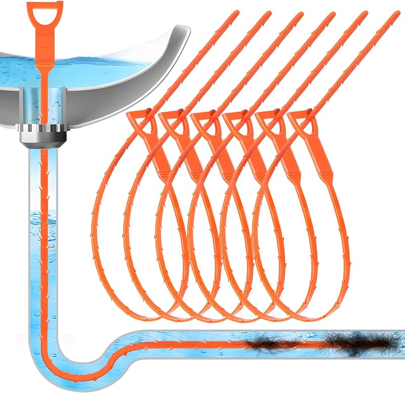 Forlivese 25 Inch Drain Snake, 6 Pack Drain Clog Remover | Sink Snake for Sewer Kitchen Sink Bathroom Tub Toilet Clogged Drains Relief Cleaning Tool