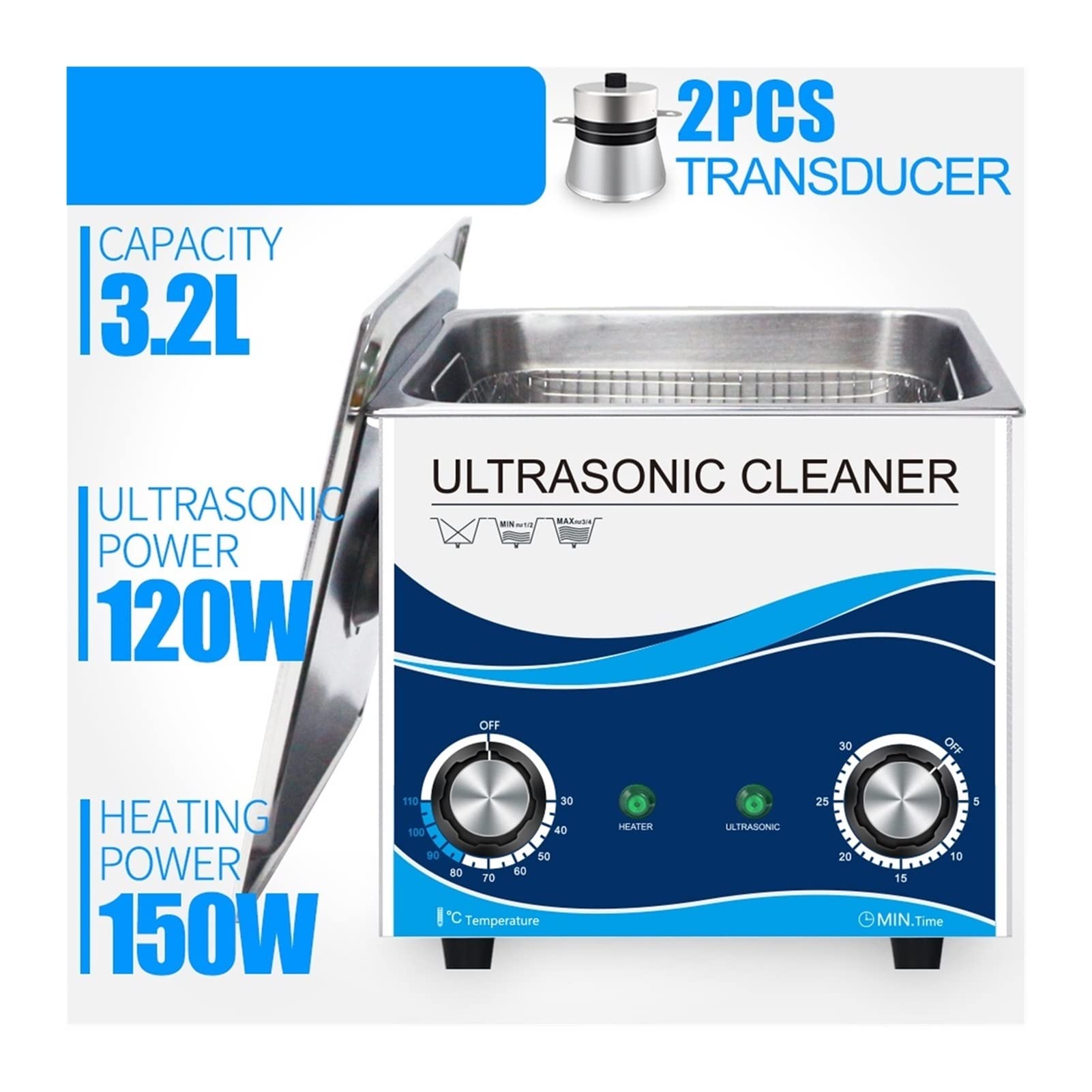 Dispositivo per la Pulizia ad ultrasuoni 3,2 Litri di Pulizia ad ultrasuoni 120 W 40khz con riscaldatore Timer in Acciaio Inossidabile in for la casa Sonic Washing Machine Gioielli Dental