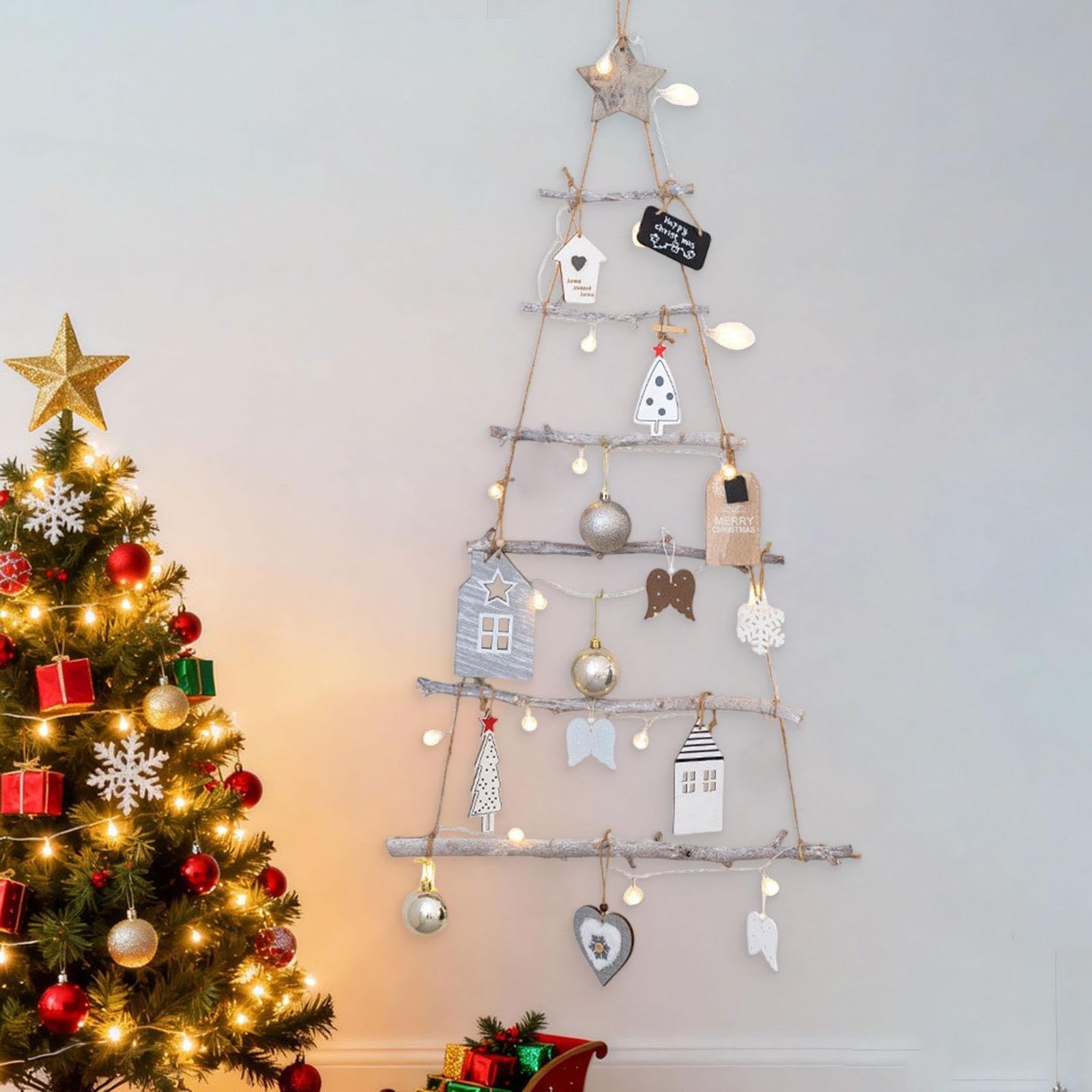 de Navidad para Colgar en Una Escalera de Madera con Luces Y Estrella, Rústico, Decorativo, Adorno para Dormitorio, Fiesta, Sala de Estar, Estilo C, Individual
