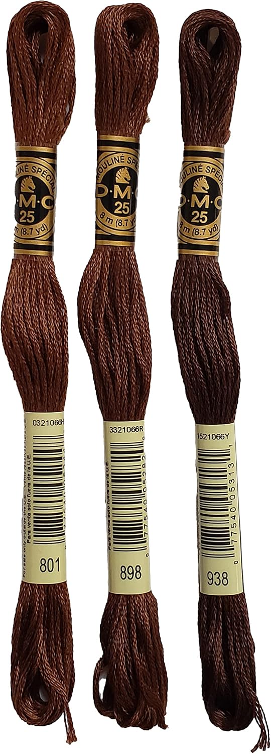 DMC 6-Strand Embroidery Cotton Bundle - Coffee Brown Color Family -3 Skeins of Thread - 8.7yd Skeins