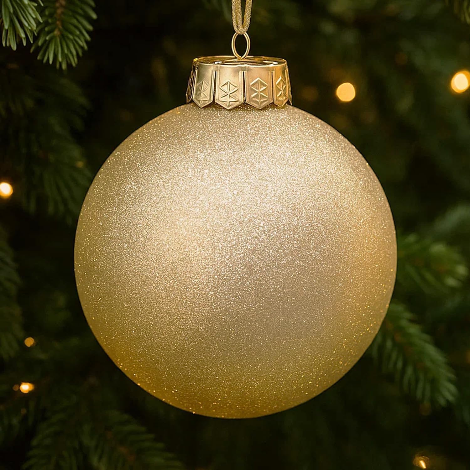 Gold Christmas Ball Tree Ornaments Set, Shimmer & Swirl, Large | Big Gold Tree Ornaments, Shatterproof Xmas Decorations, Glitter Snowball & Swirl, Bulbs & Snowflakes, 4.72in, 8-Piece Set