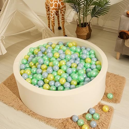 Miniatura 8 de Realhaha Pelotas de piscina para bebé, temática oceánica, paquete de 100 unidades, crea una aventura submarina para tu pequeño, 3 colores de perlas