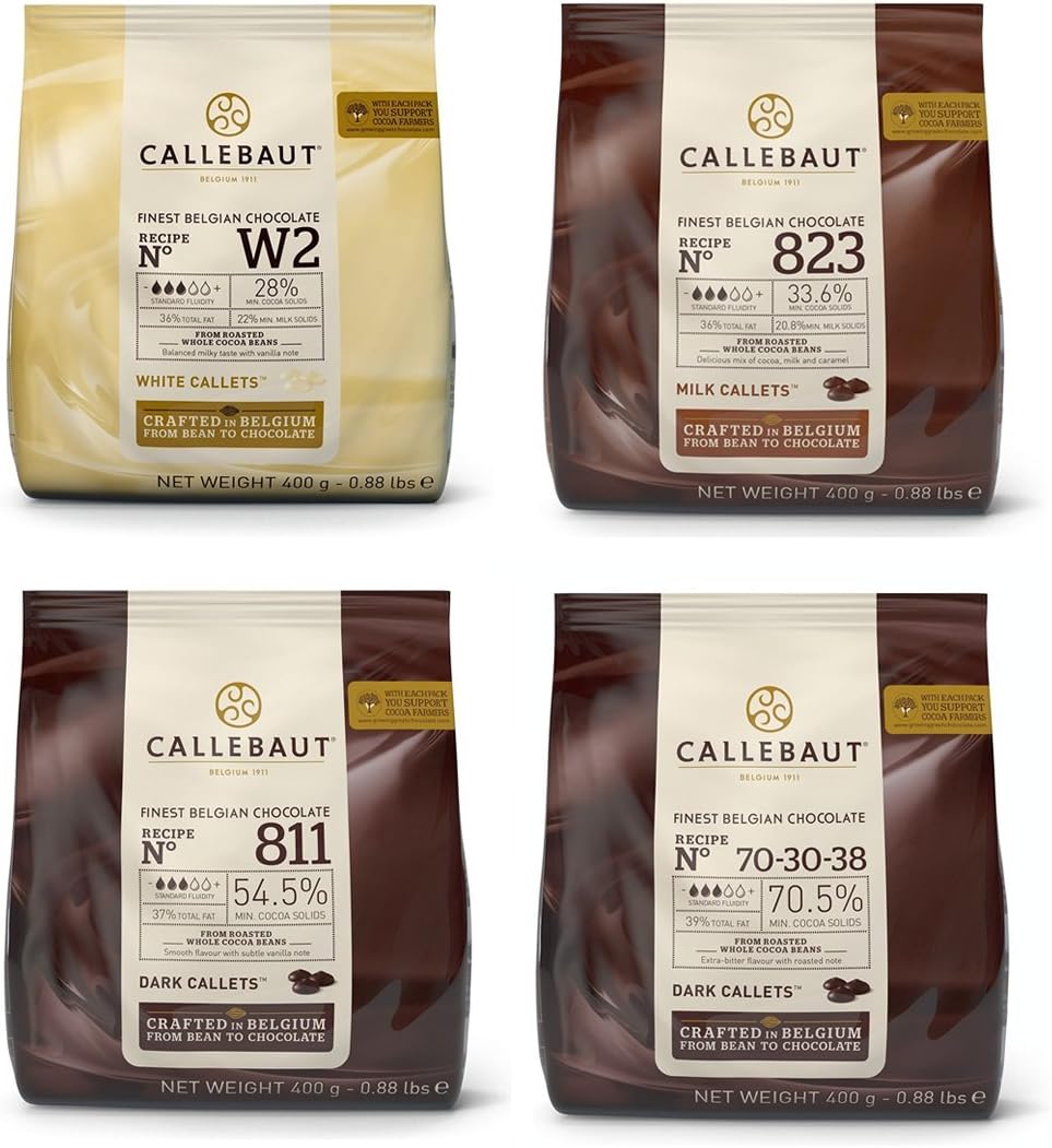 4 x 400g Bundle - Finest Belgian Dark, Milk & White Chocolate Couverture (Callets)