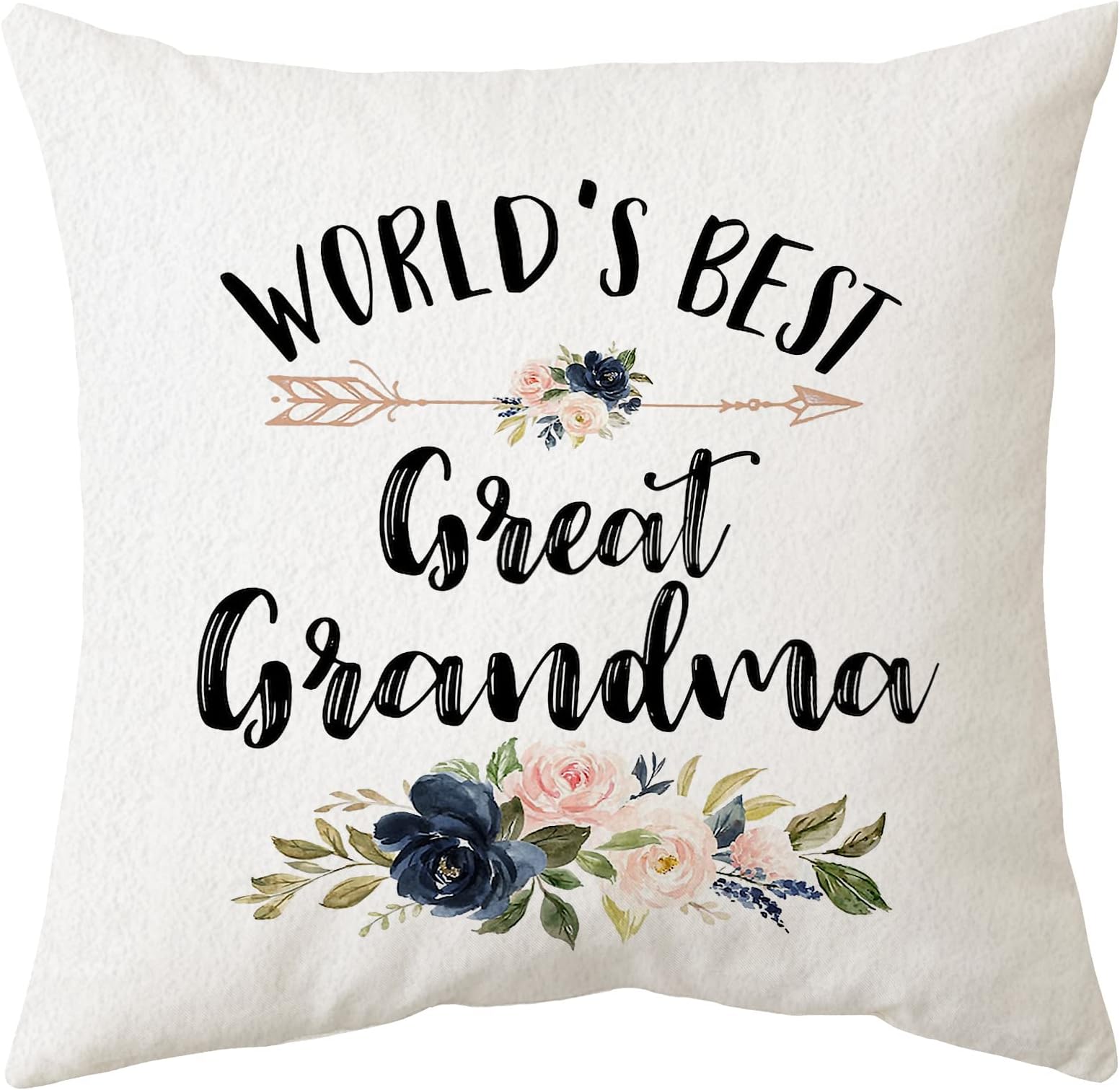 SidhuaSidhua Grandma Themed Pillowcase Decorations for Home, Farmhouse Floral World’s Best Great Grandma Pillow Cover 18”x18”, Grandma Gifts