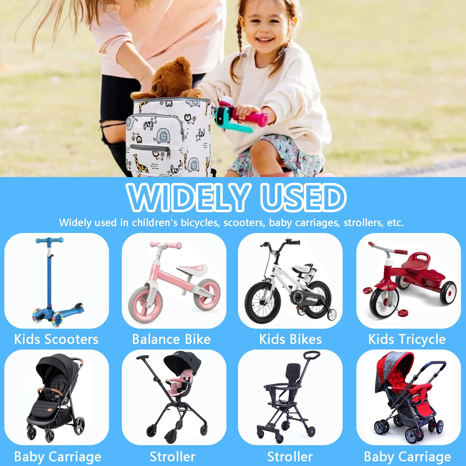 Borsa per manubrio Favuit per bambini, cestino anteriore pieghevole per bicicletta, cestino per manubrio, borsa per manubrio, borsa per bicicletta per tricicli, scooter, monopattini, accessori per