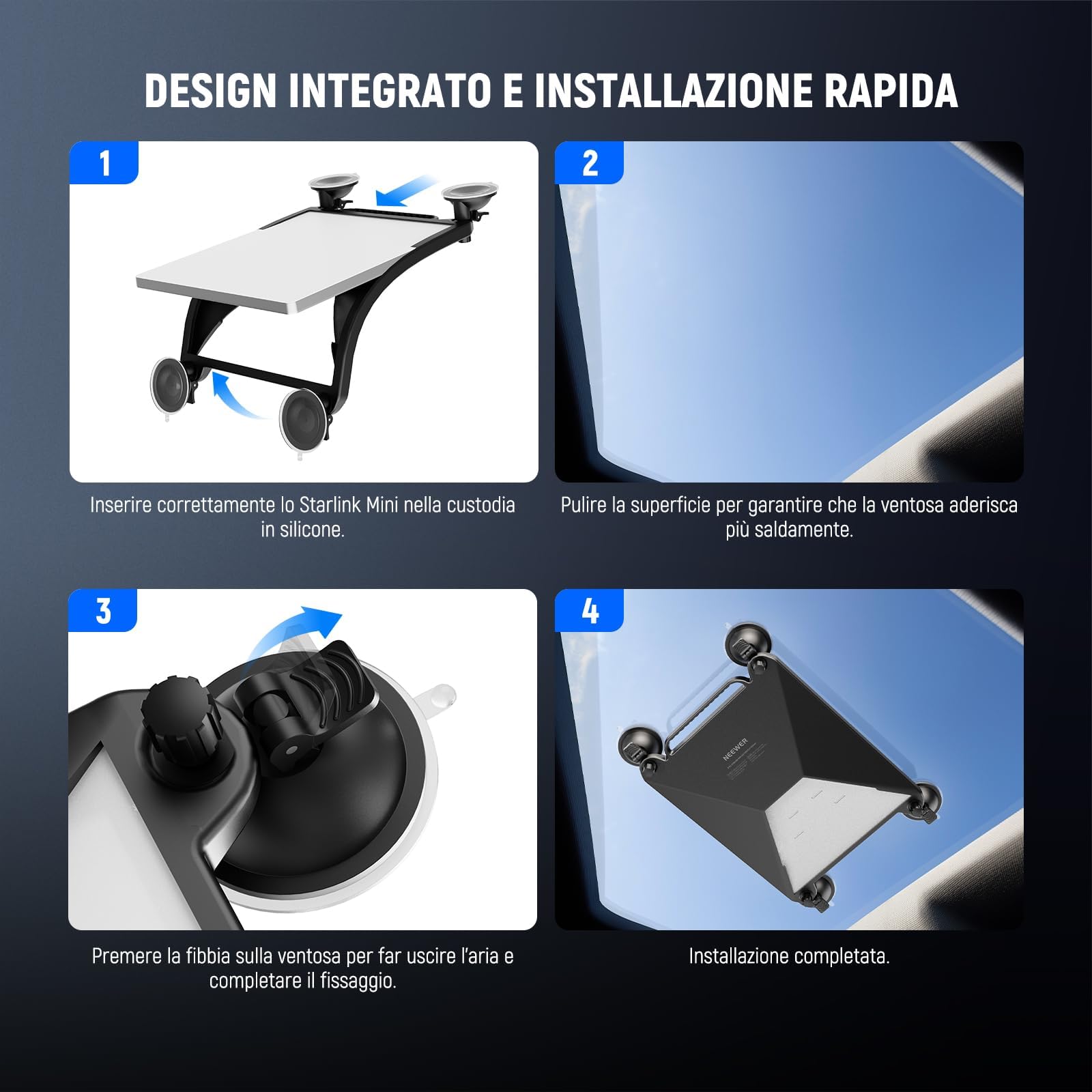 NEEWER Supporto Ventosa per Auto Compatibile con Starlink Mini, Kit Supporto Satellitare 2in1 e Custodia Protettiva con Potenti Ventose per Finestrini, Tettucci Auto, RV, Barche e Viaggi Strada, ST91