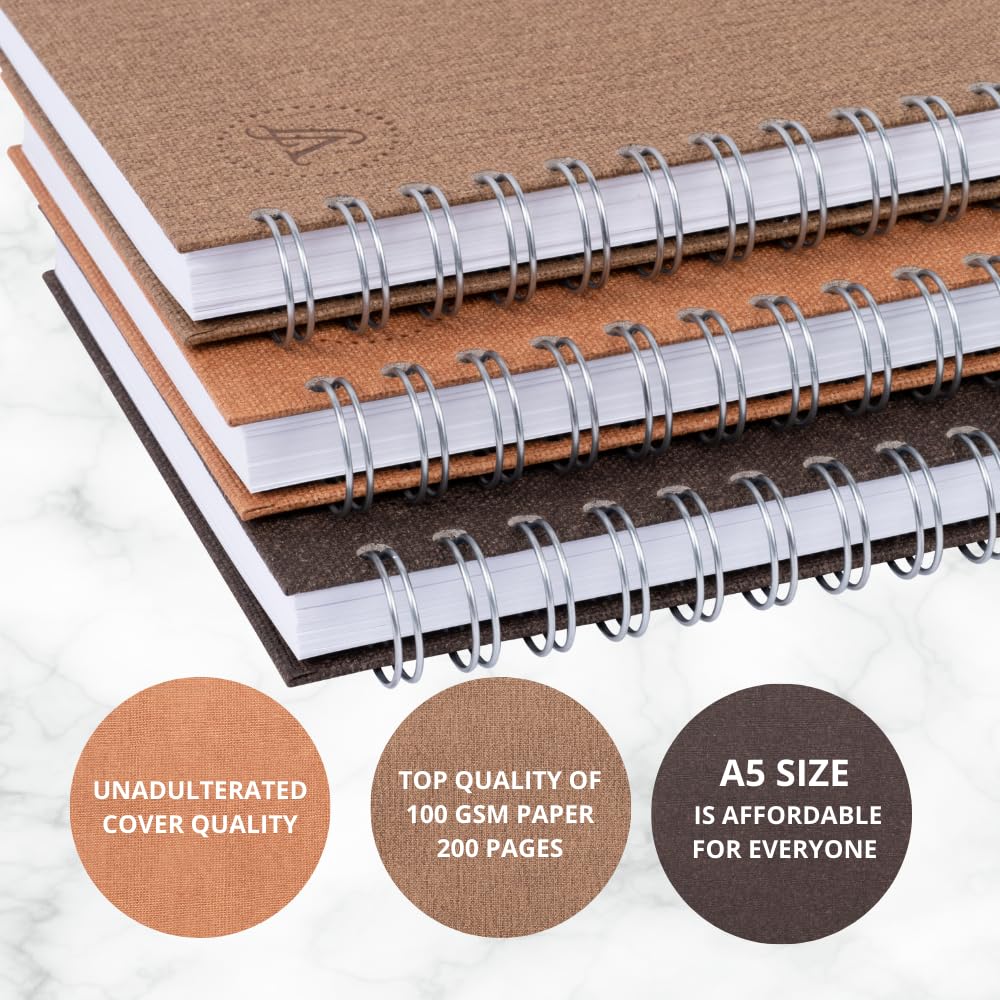 Victoria's Journals, Notebook A5, Hardcover A5 Lined Notebook with 8mm Line Spacing, 100 gsm, 200 Pages, Pack of 3 - Image 4