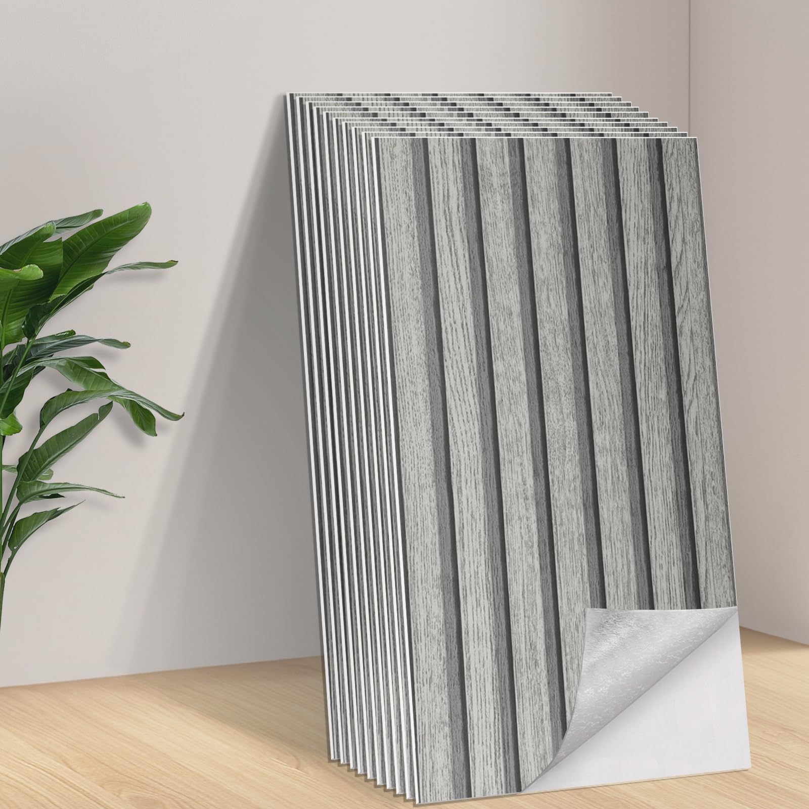 Tarwanear Peel and Stick on Wall Panels, Self Adhesive Wall Panels 30 piece 60x30cm, Grey Wood Panel Effect Self Adhesive Wall Tiles for Bathroom Kitchen Backsplash, Waterproof