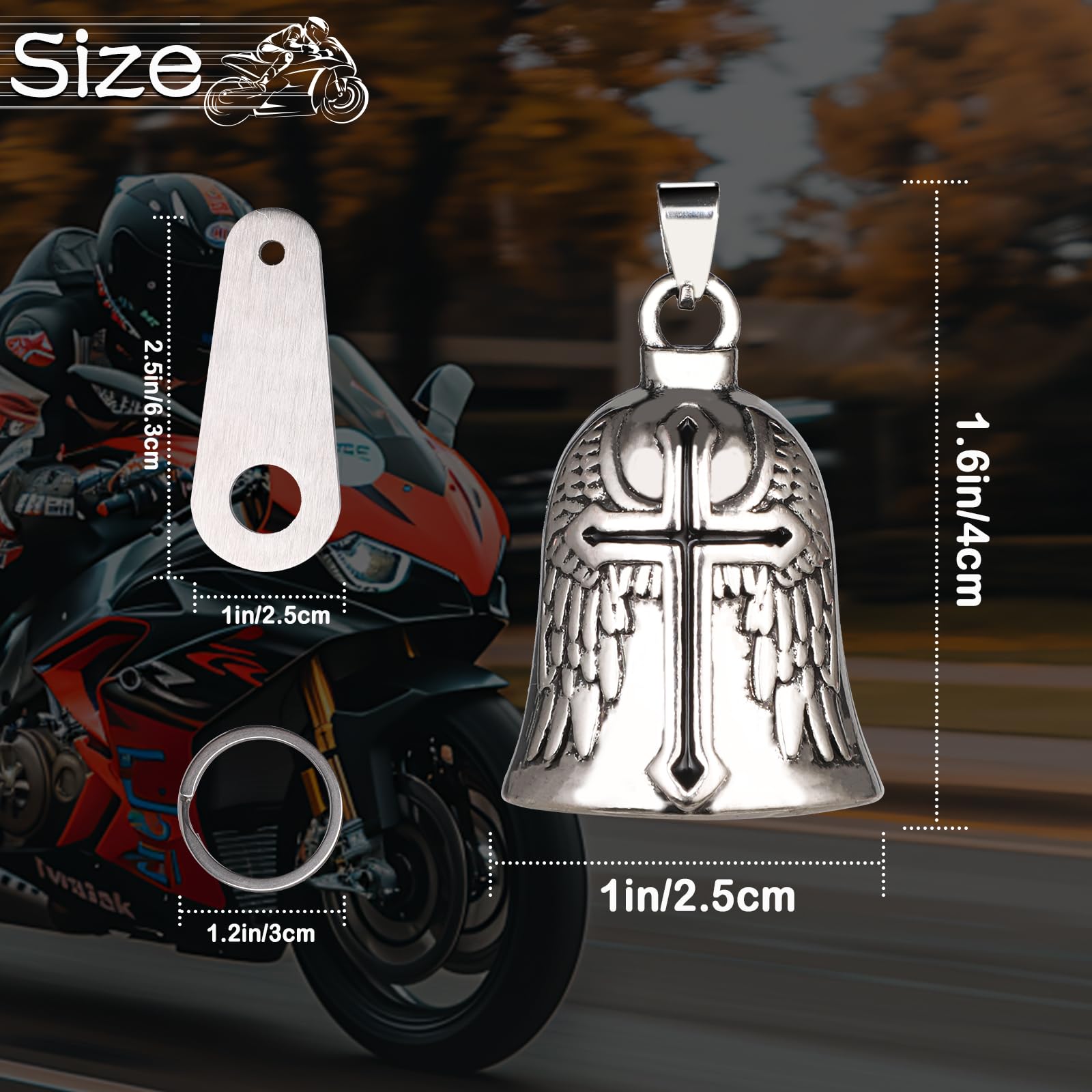 GeeRic Llavero Colgante Moto, Guardian Campana de Suerte, Moto Campana Guardiana Regalos Duraderos De Accesorios Campana de Protección de ángel para Bendecir La Paz — view 2