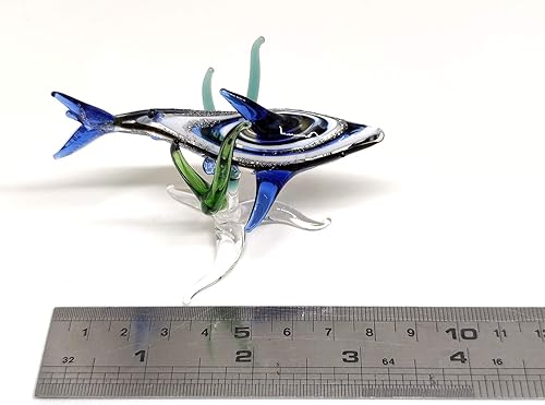 Miniatura 2 de Figuras miniatura de tiburón con algas marinas, animales soplados a mano, arte de vidrio coleccionable, decoración (tiburón con algas)
