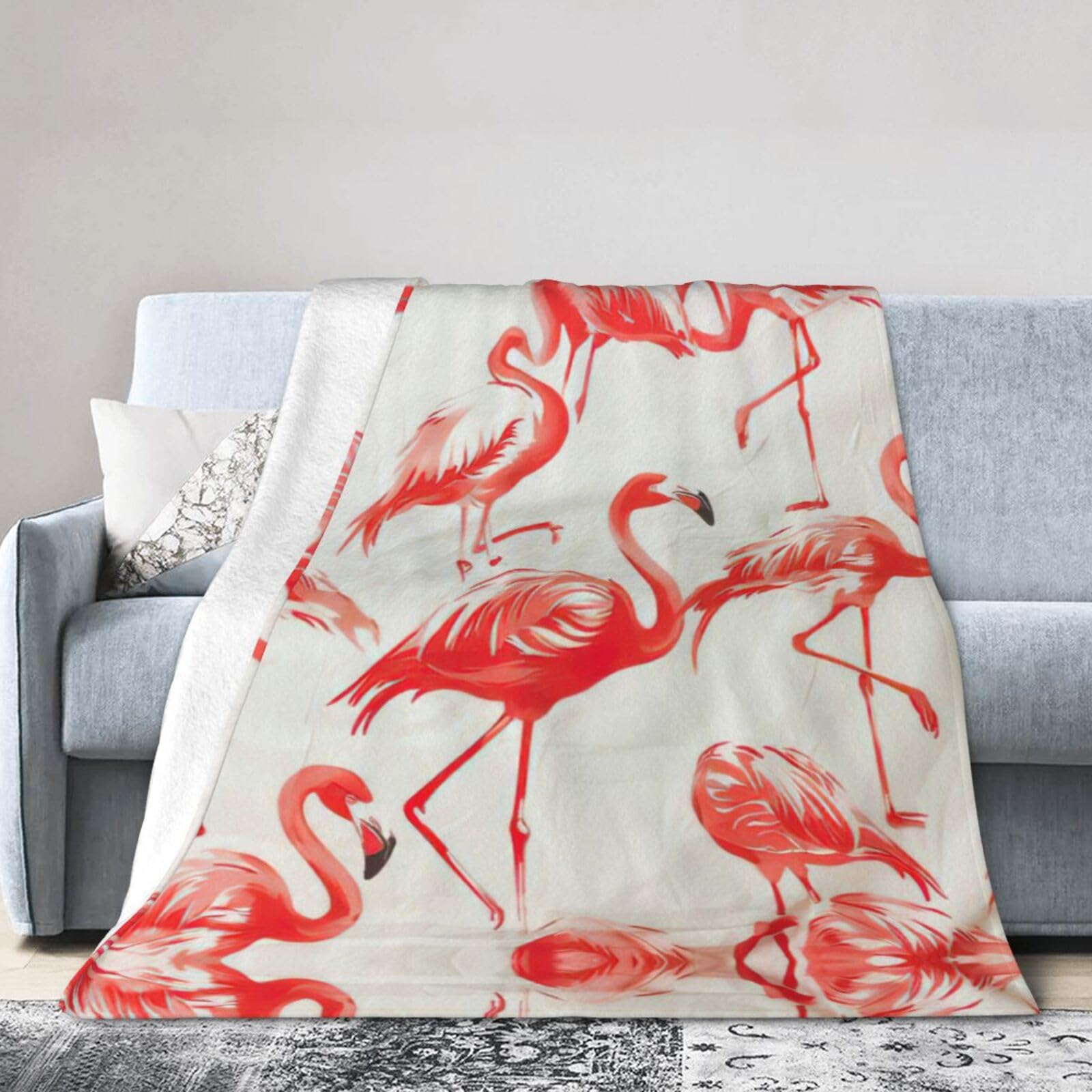 Couverture de voyage flanelle lit canapé camping motif flamants roses
