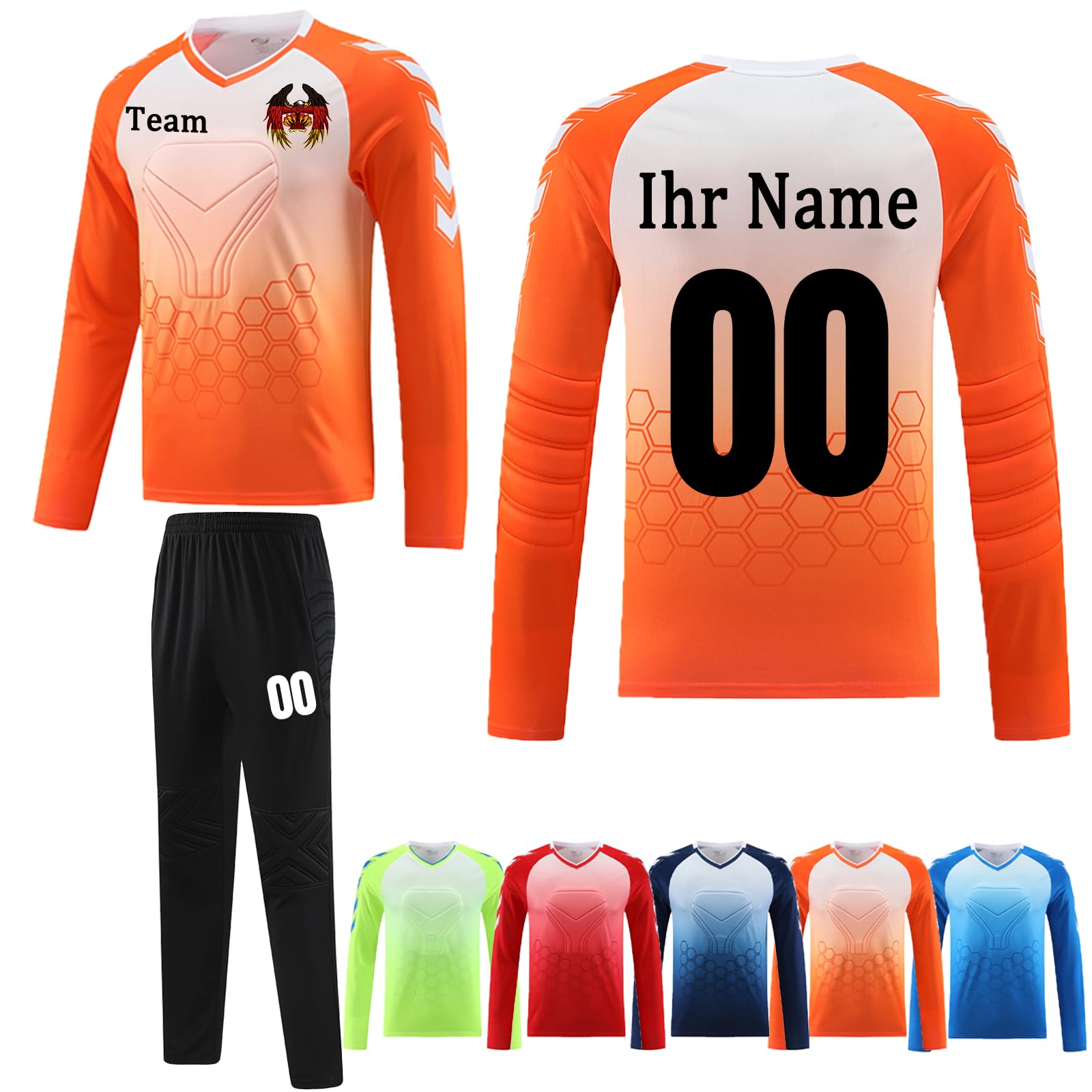 Benutzerdefiniert Torwarttrikot Set Gepolstert für Kinder Herren Torwart Trikot mit Nummer Name Team Logo Torwart Set