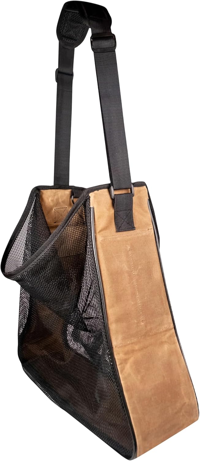 Large Size Waxed Canvas and Mesh Foraging bag for Fruit Picking, Foraging and Farmers Market (Carob Color)
