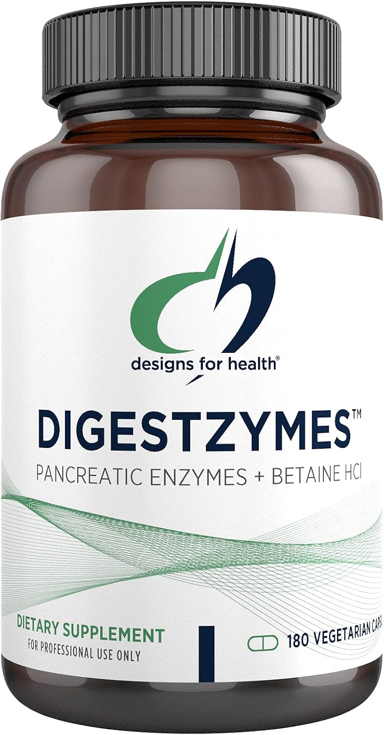 Designs for Health Digestzymes, Digestive Enzymes + Betaine Hydrochloride for Gas & Bloating Relief, Pepsin, Ox Bile